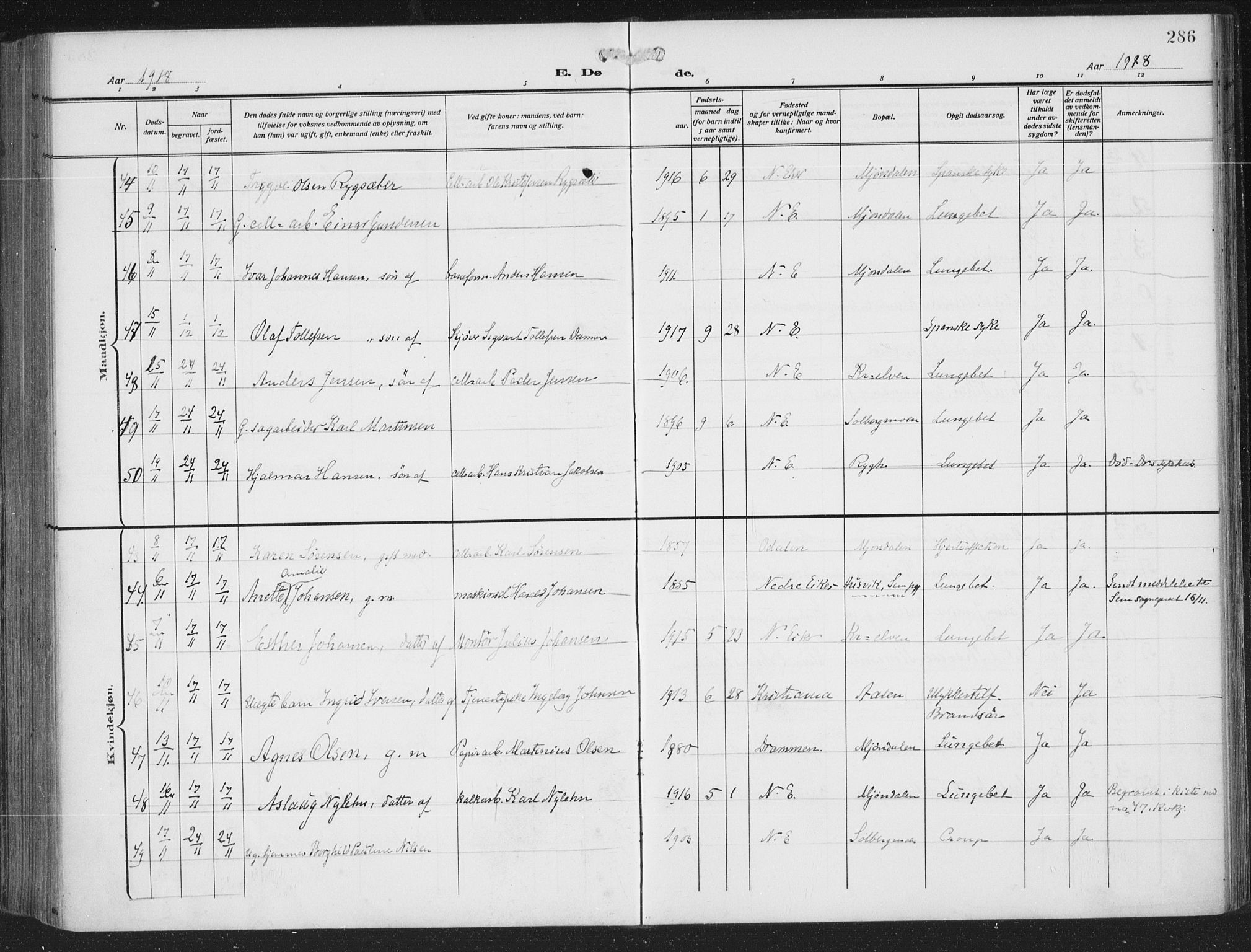 Nedre Eiker kirkebøker, AV/SAKO-A-612/F/Fa/L0007: Parish register (official) no. 7, 1912-1918, p. 286