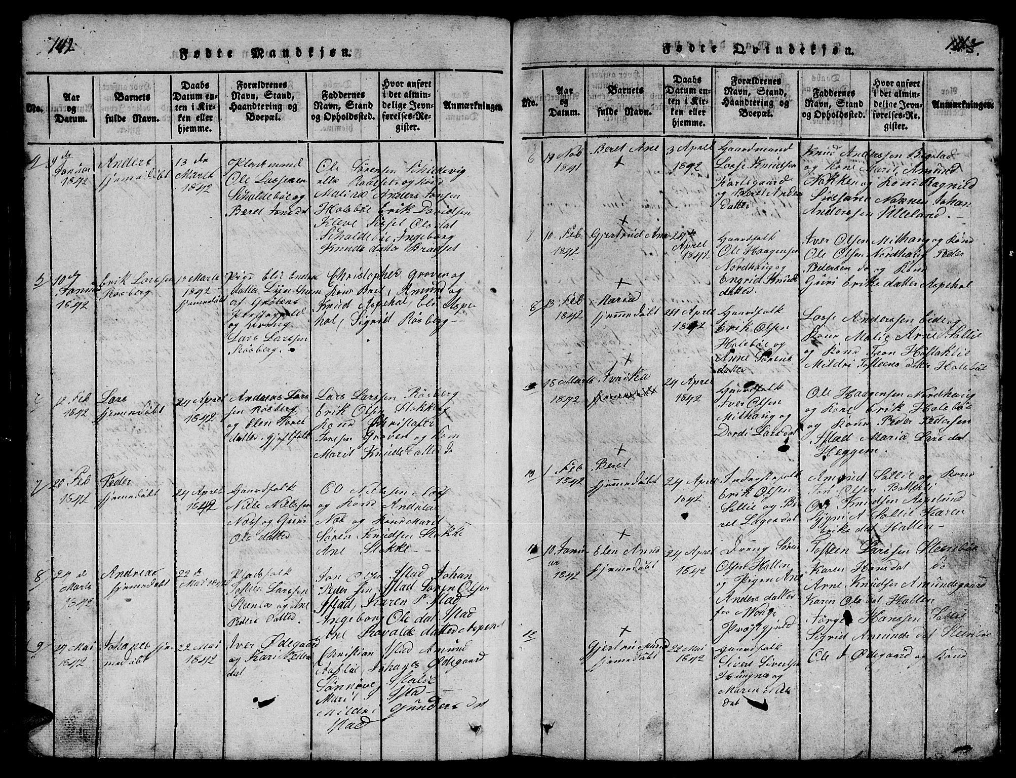 Ministerialprotokoller, klokkerbøker og fødselsregistre - Møre og Romsdal, AV/SAT-A-1454/557/L0683: Parish register (copy) no. 557C01, 1818-1862, p. 142-143