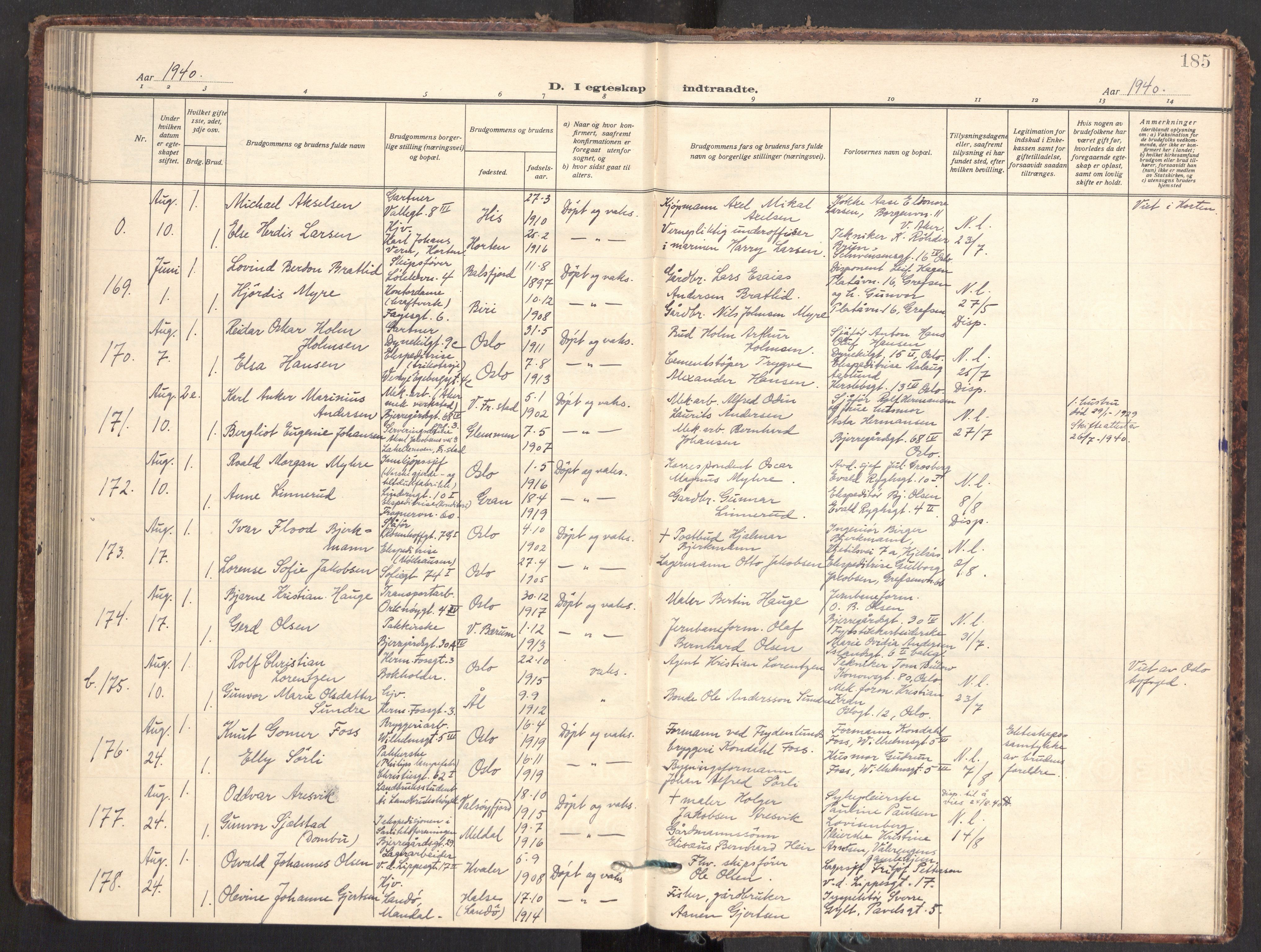 Gamle Aker prestekontor Kirkebøker, SAO/A-10617a/F/L0021: Parish register (official) no. 21, 1932-1941, p. 185