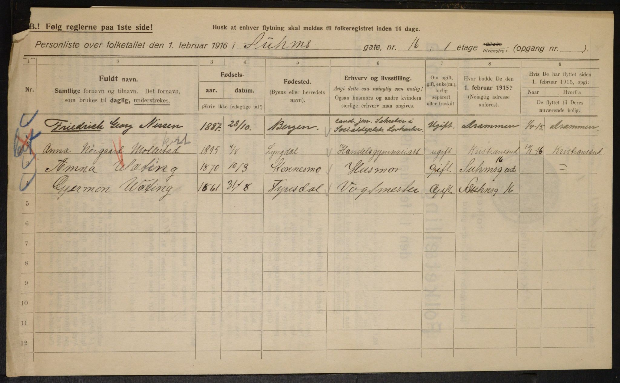 OBA, Municipal Census 1916 for Kristiania, 1916, p. 107611