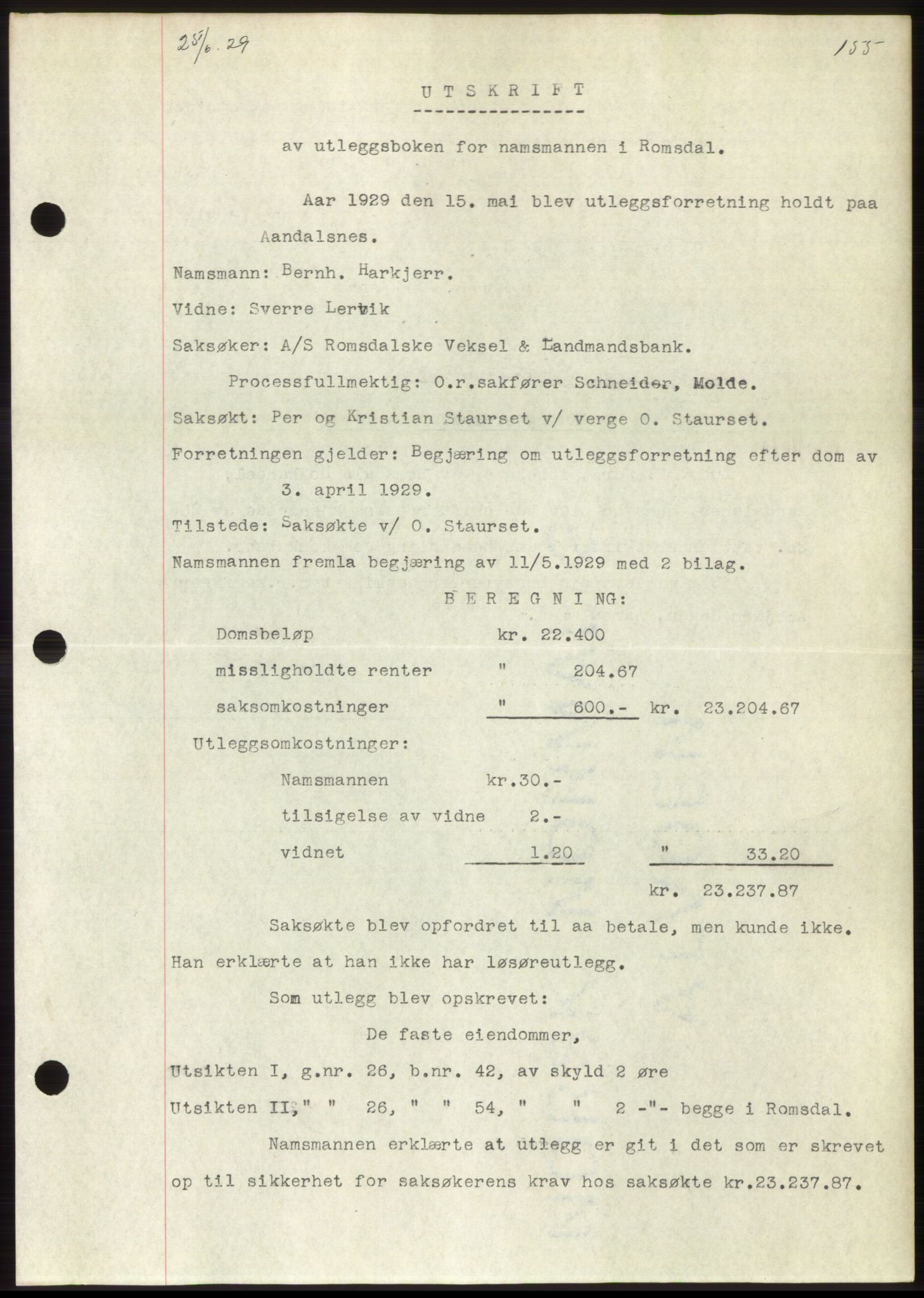 Romsdal sorenskriveri, AV/SAT-A-4149/1/2/2C/L0056: Mortgage book no. 50, 1929-1929, Deed date: 01.06.1929