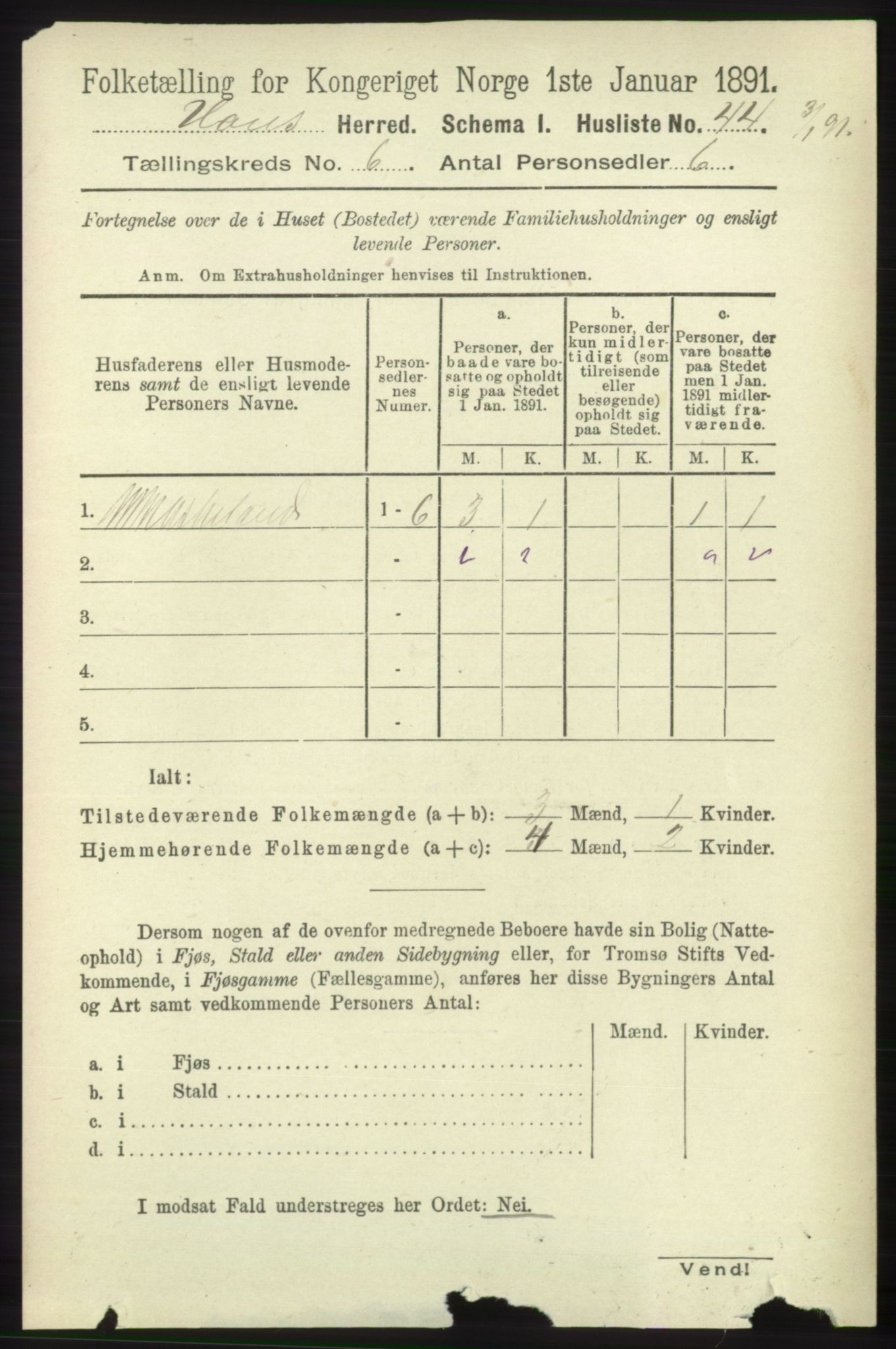 RA, 1891 census for 1250 Haus, 1891, p. 2310