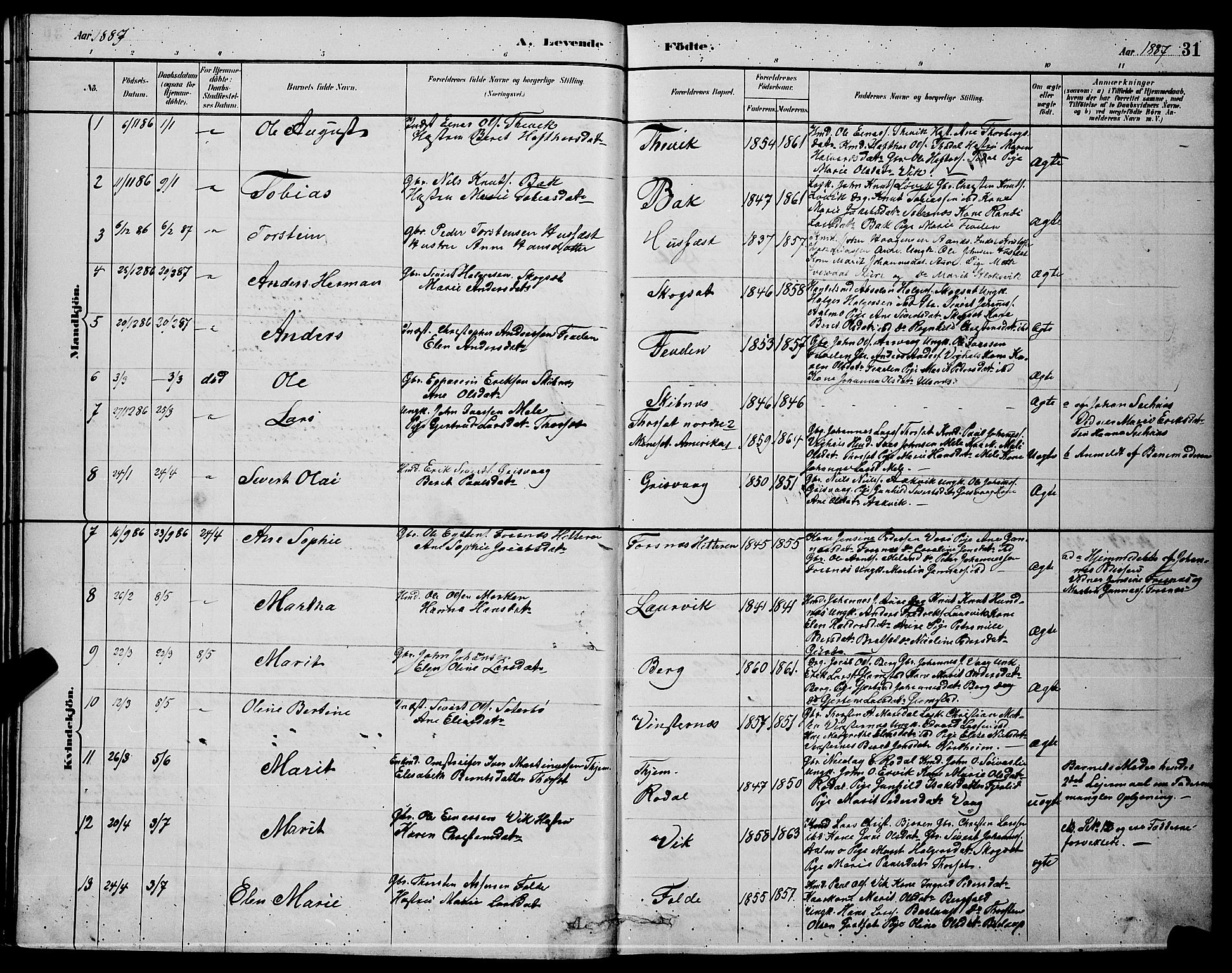 Ministerialprotokoller, klokkerbøker og fødselsregistre - Møre og Romsdal, AV/SAT-A-1454/578/L0909: Parish register (copy) no. 578C02, 1882-1900, p. 31