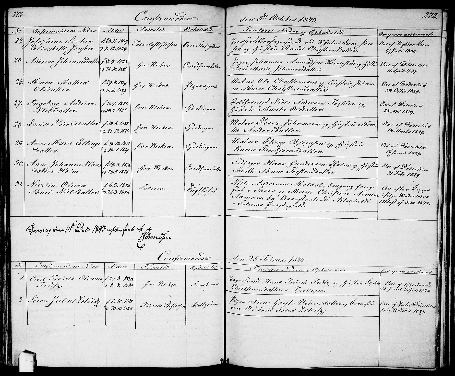 Garnisonsmenigheten Kirkebøker, AV/SAO-A-10846/G/Ga/L0005: Parish register (copy) no. 5, 1841-1860, p. 272