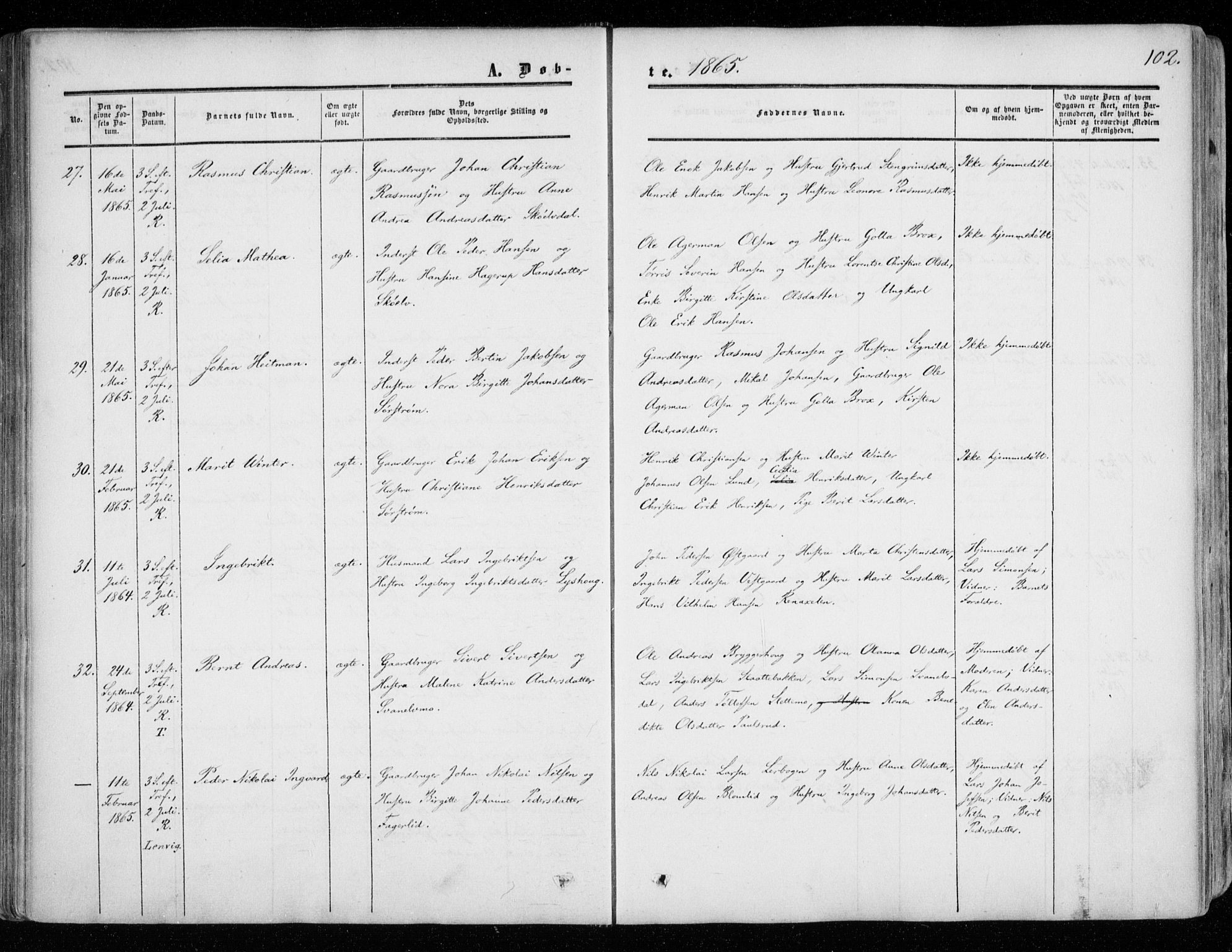 Tranøy sokneprestkontor, AV/SATØ-S-1313/I/Ia/Iaa/L0007kirke: Parish register (official) no. 7, 1856-1866, p. 102