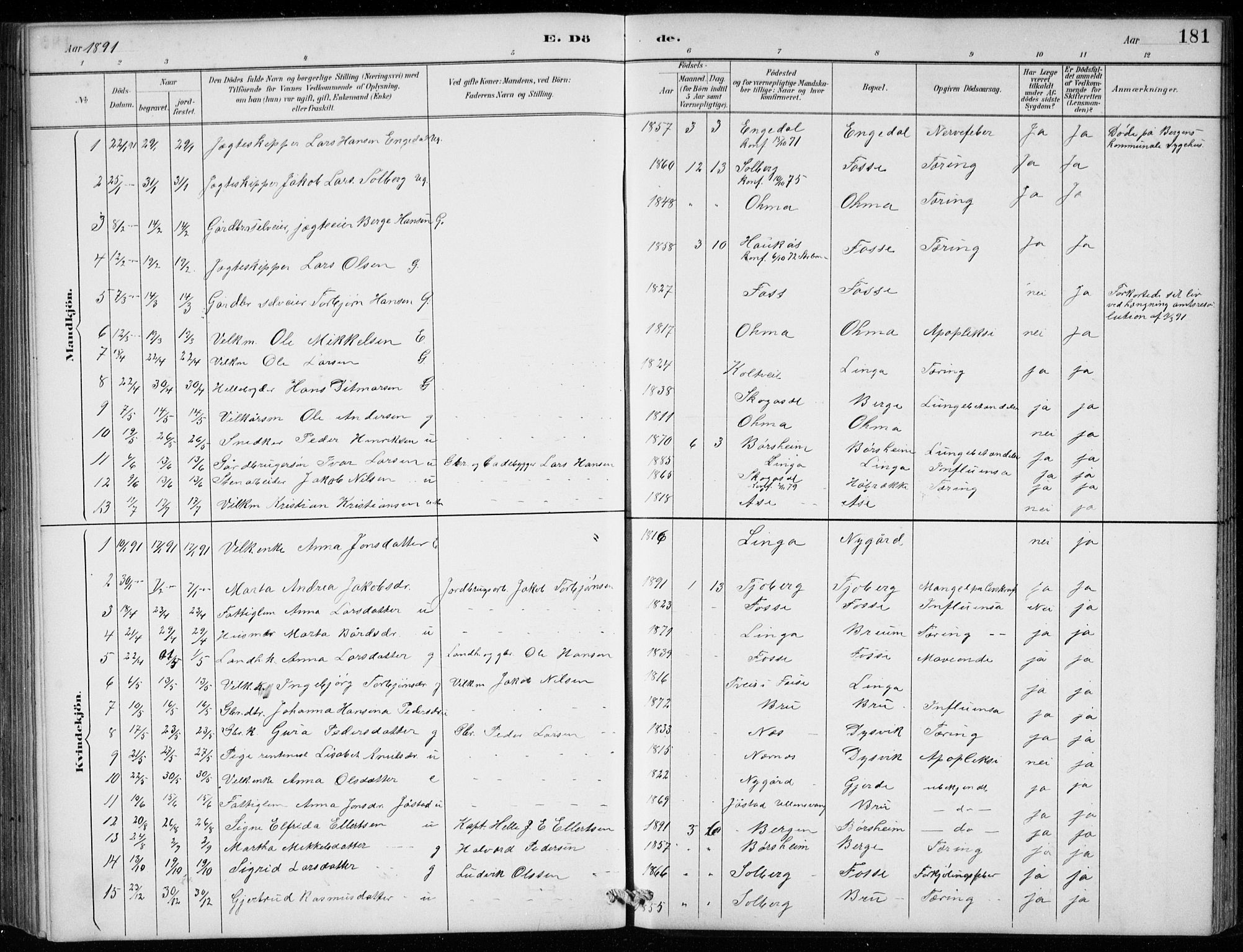 Strandebarm sokneprestembete, AV/SAB-A-78401/H/Hab: Parish register (copy) no. B  1, 1891-1914, p. 181