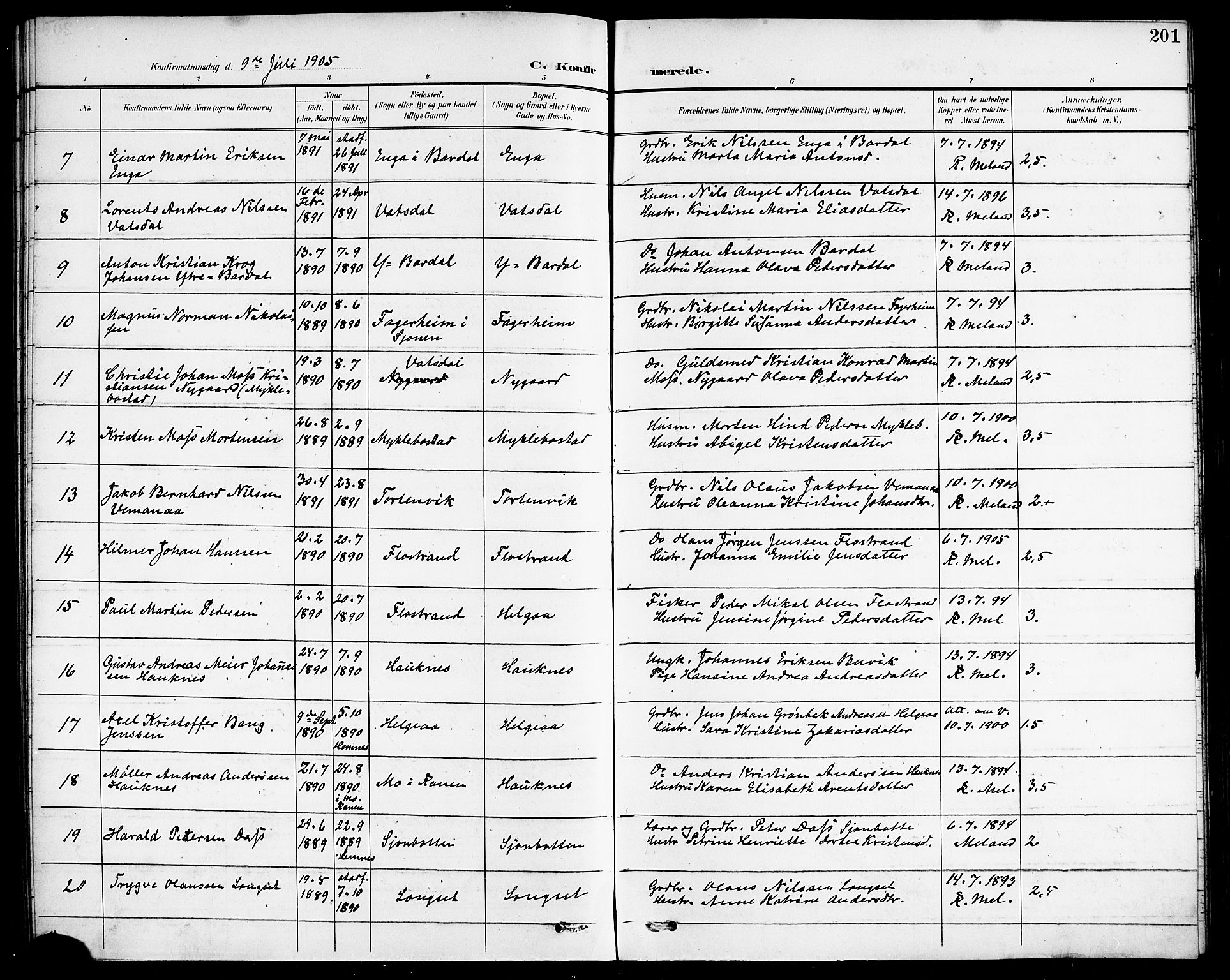 Ministerialprotokoller, klokkerbøker og fødselsregistre - Nordland, AV/SAT-A-1459/838/L0559: Parish register (copy) no. 838C06, 1893-1910, p. 201