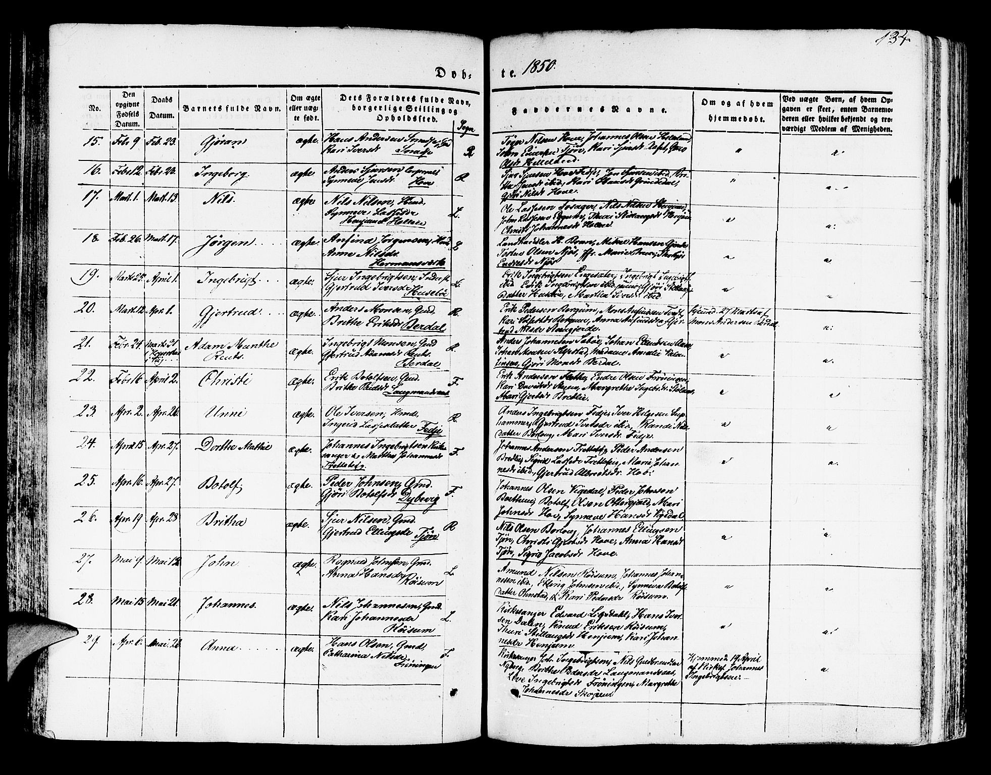 Leikanger sokneprestembete, AV/SAB-A-81001/H/Haa/Haaa/L0007: Parish register (official) no. A 7, 1838-1851, p. 134