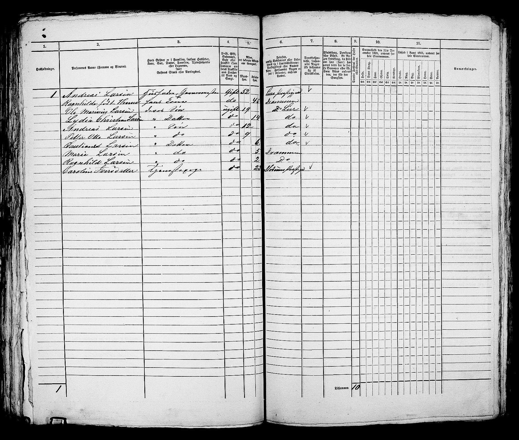 RA, 1865 census for Bragernes in Drammen, 1865, p. 811