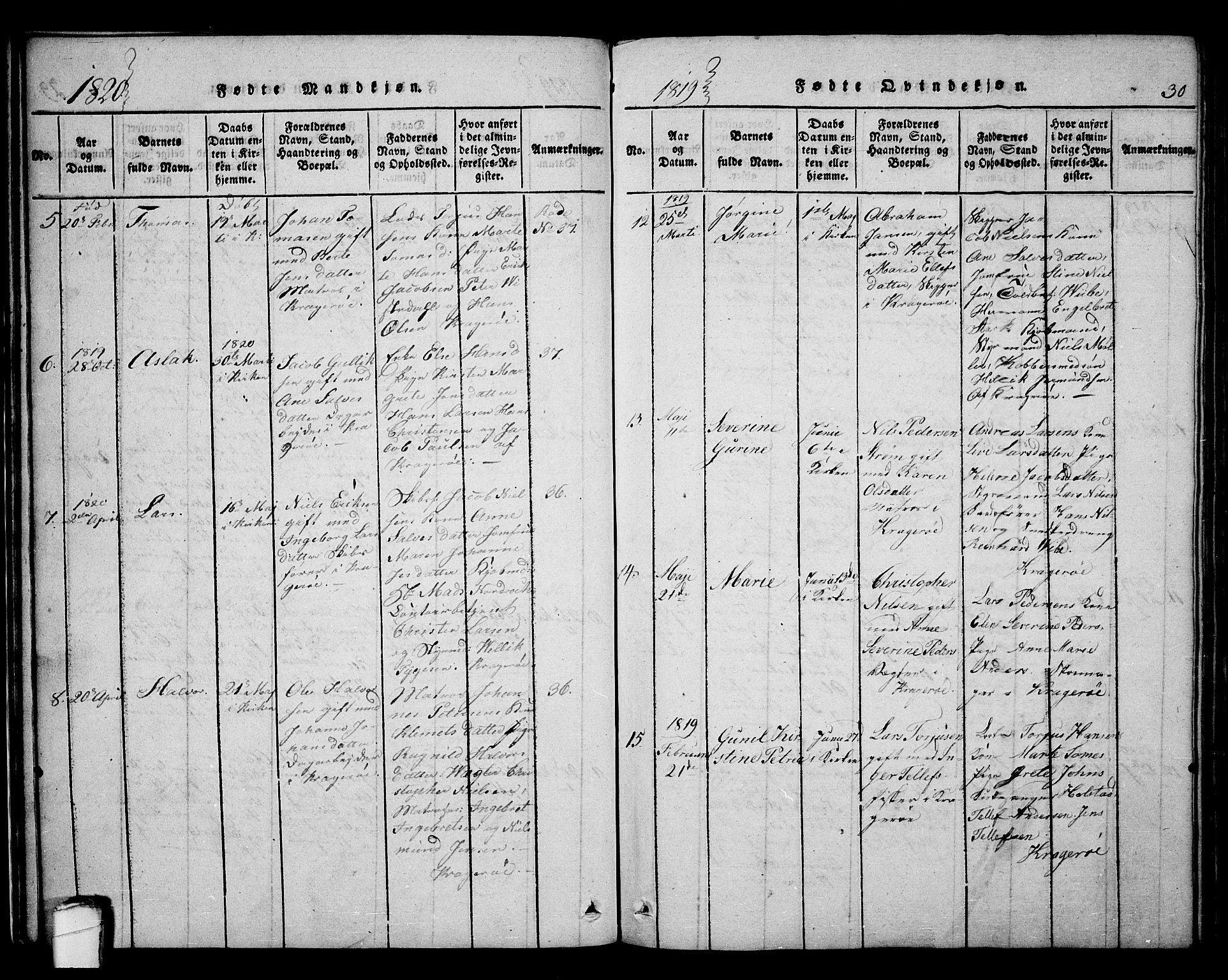 Kragerø kirkebøker, AV/SAKO-A-278/F/Fa/L0004: Parish register (official) no. 4, 1814-1831, p. 30