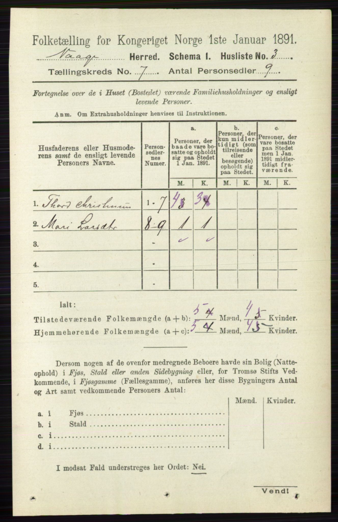 RA, 1891 census for 0515 Vågå, 1891, p. 4252