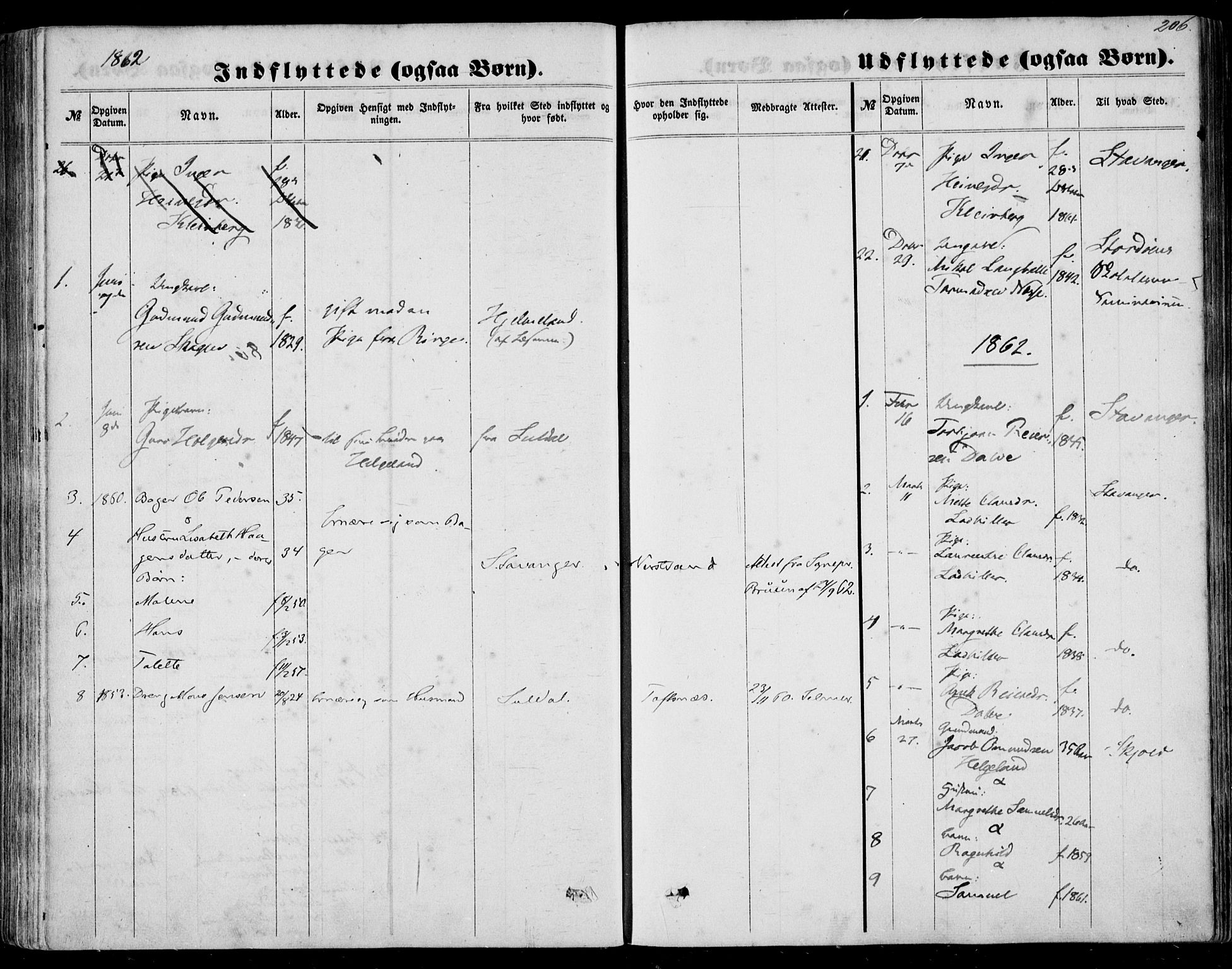 Nedstrand sokneprestkontor, SAST/A-101841/01/IV: Parish register (official) no. A 9, 1861-1876, p. 206