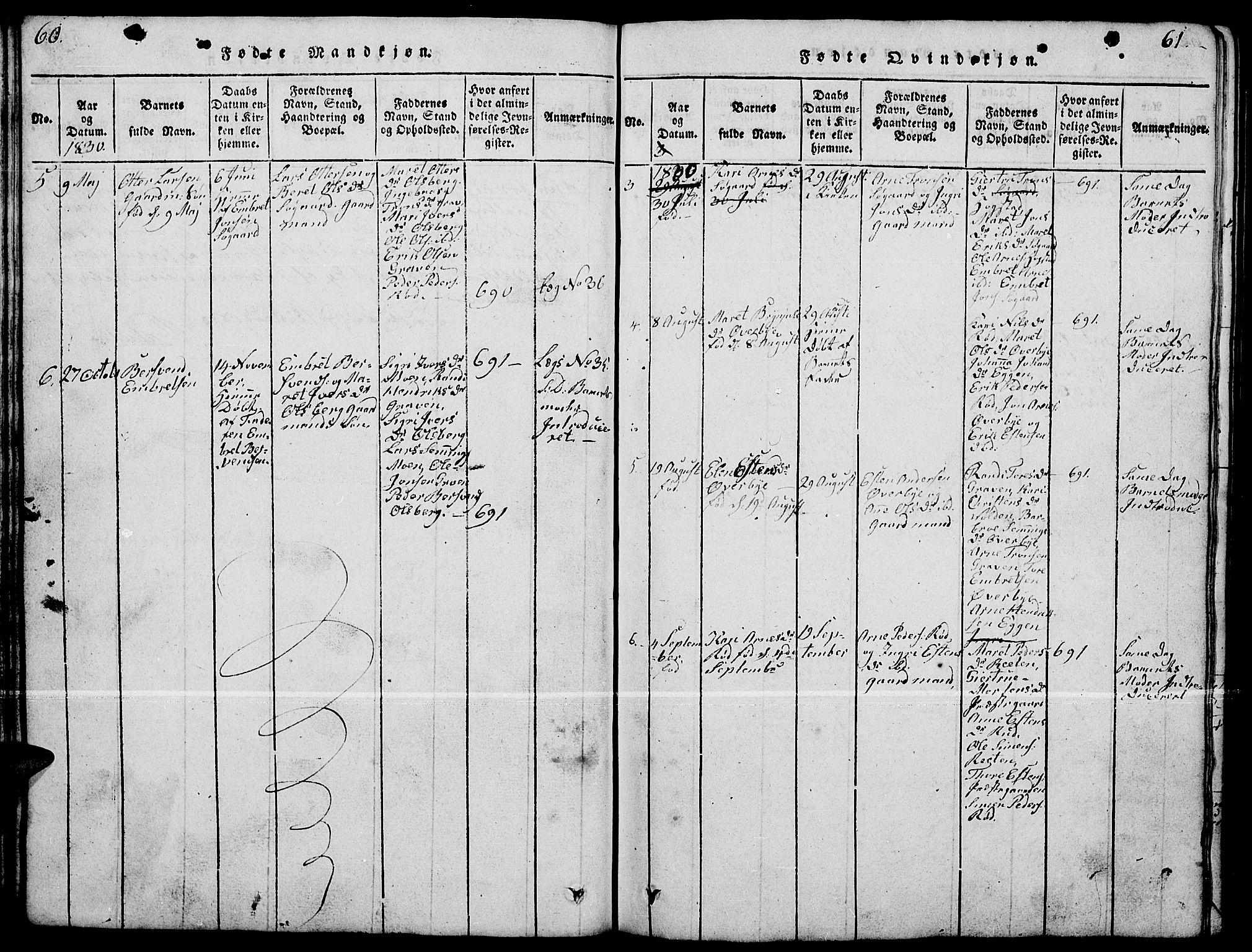 Tynset prestekontor, SAH/PREST-058/H/Ha/Hab/L0004: Parish register (copy) no. 4, 1814-1879, p. 60-61