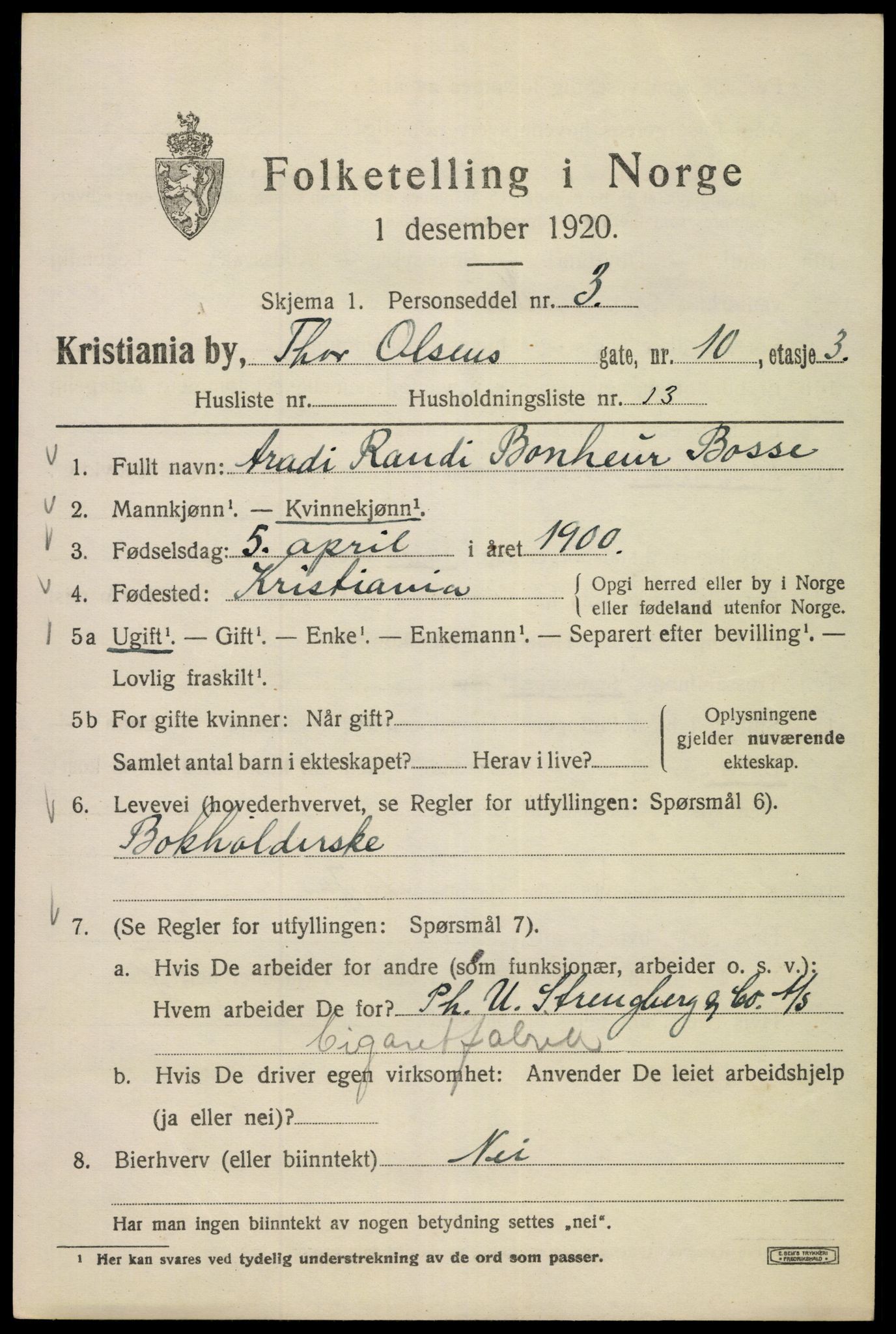 SAO, 1920 census for Kristiania, 1920, p. 574163