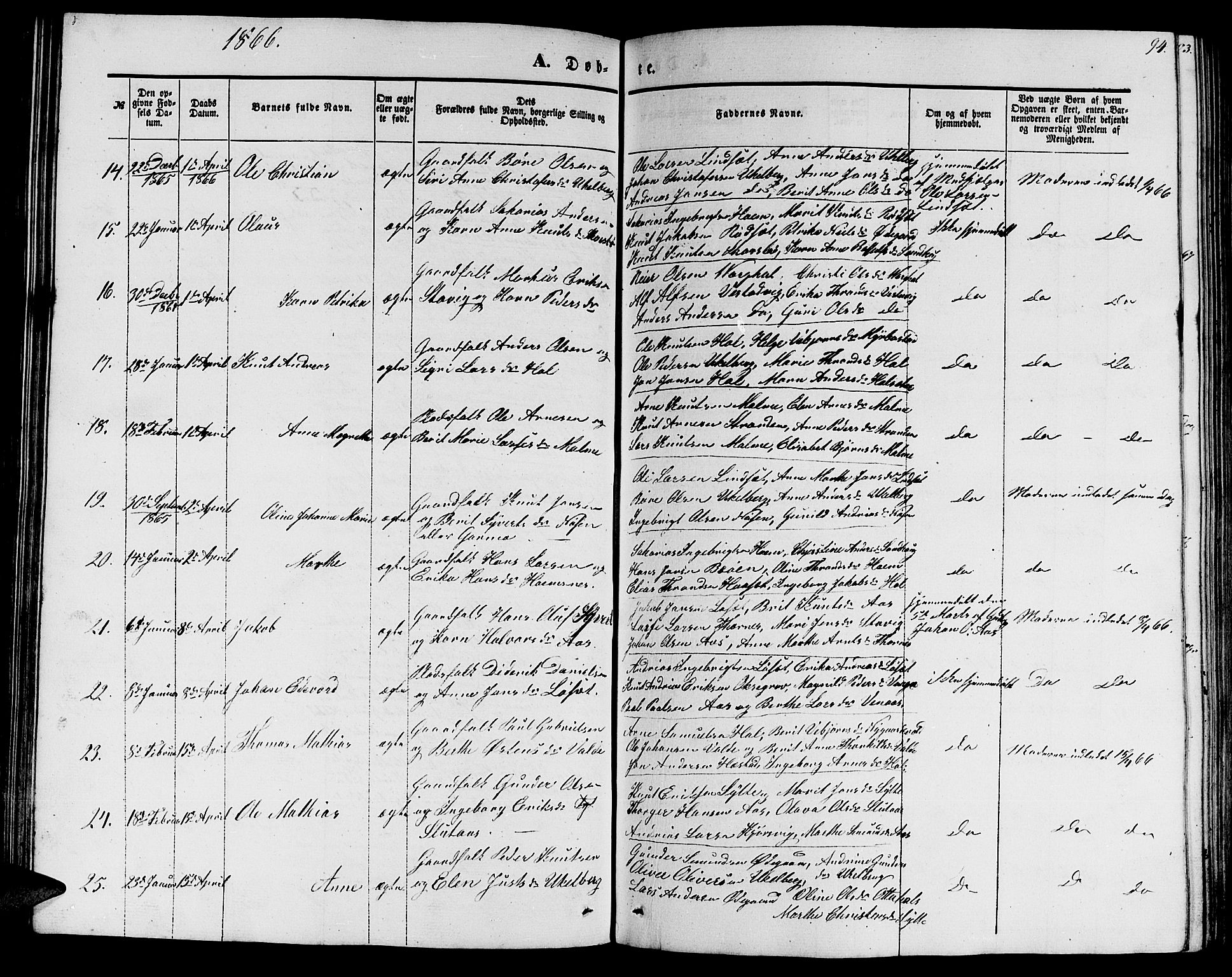 Ministerialprotokoller, klokkerbøker og fødselsregistre - Møre og Romsdal, AV/SAT-A-1454/565/L0753: Parish register (copy) no. 565C02, 1845-1870, p. 94