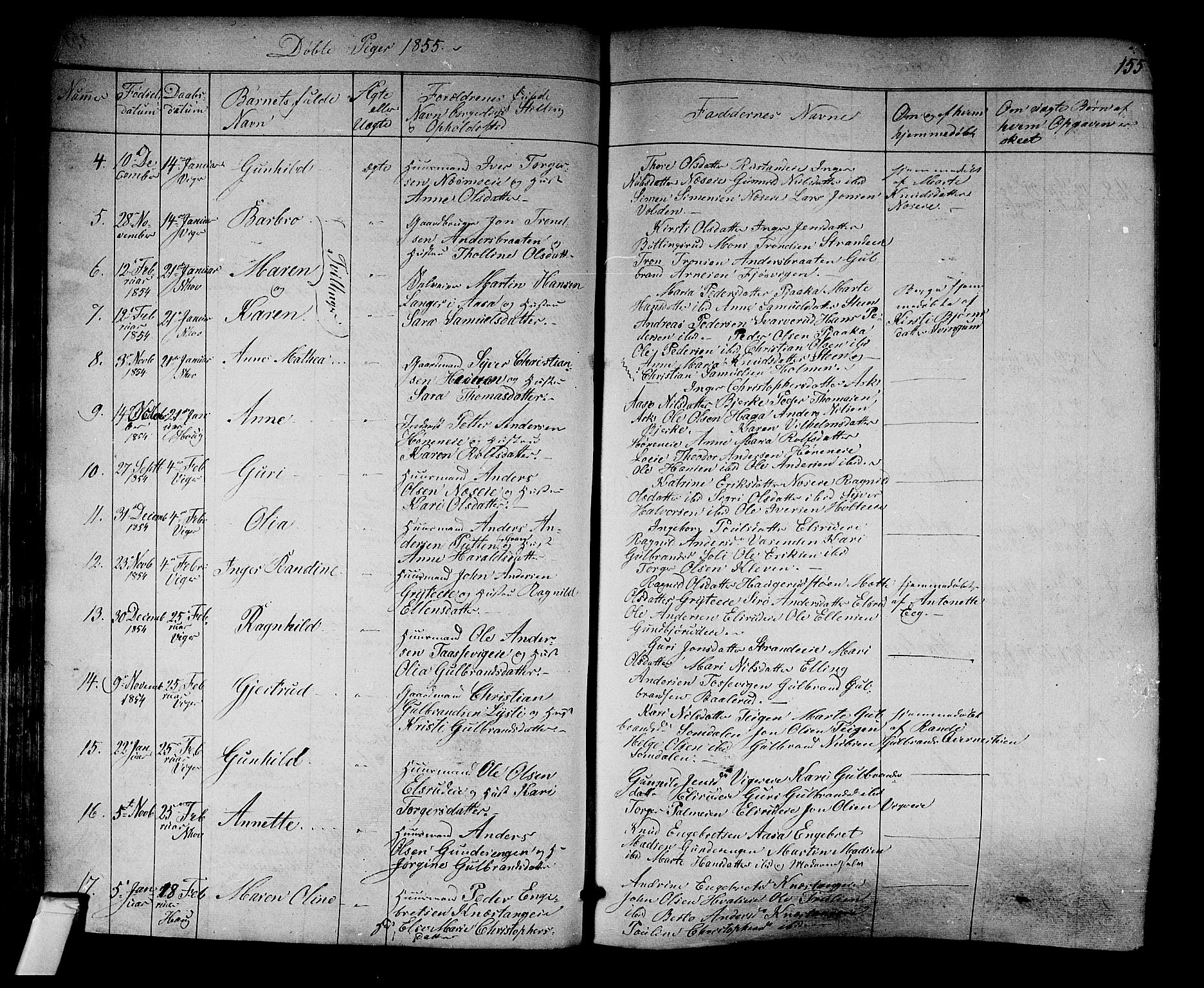 Norderhov kirkebøker, SAKO/A-237/F/Fa/L0011: Parish register (official) no. 11, 1847-1856, p. 155