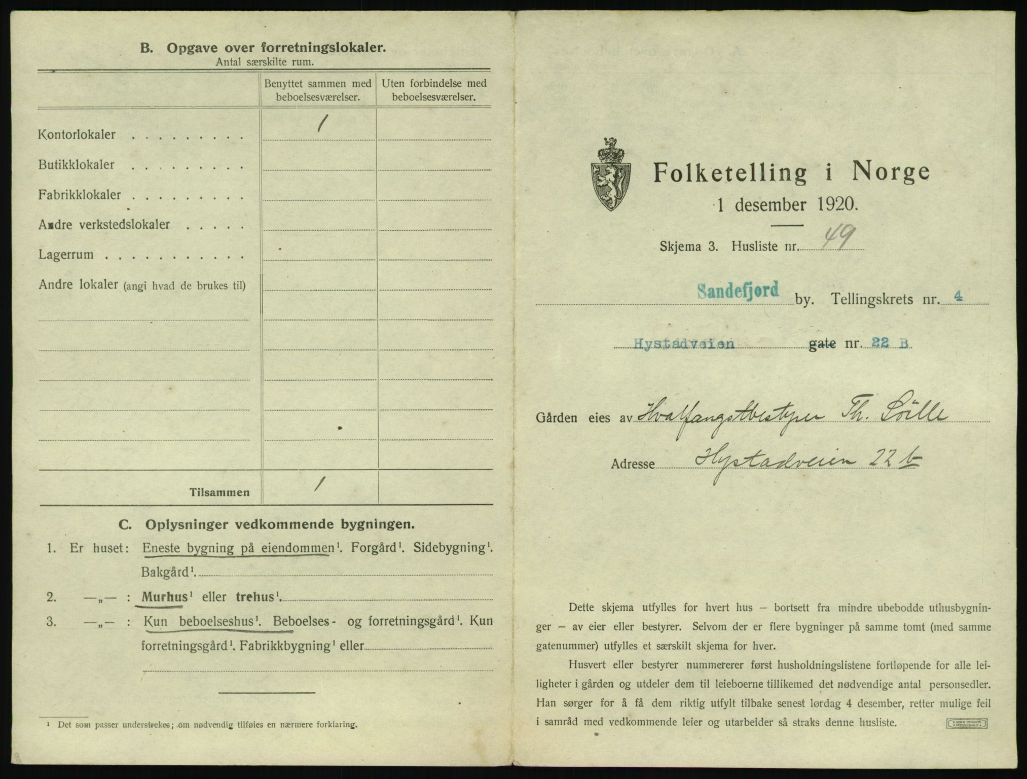 SAKO, 1920 census for Sandefjord, 1920, p. 608