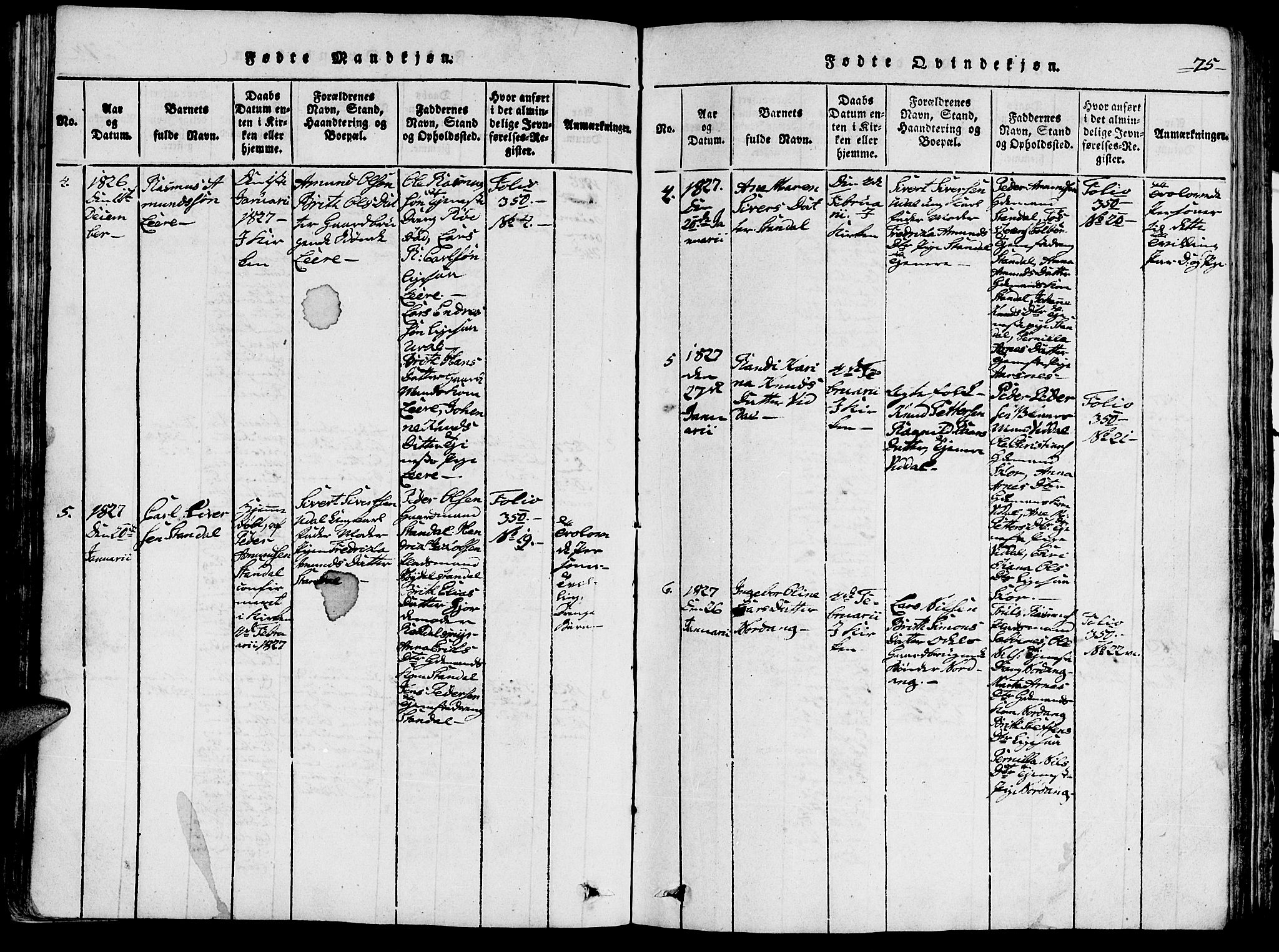 Ministerialprotokoller, klokkerbøker og fødselsregistre - Møre og Romsdal, AV/SAT-A-1454/515/L0207: Parish register (official) no. 515A03, 1819-1829, p. 75