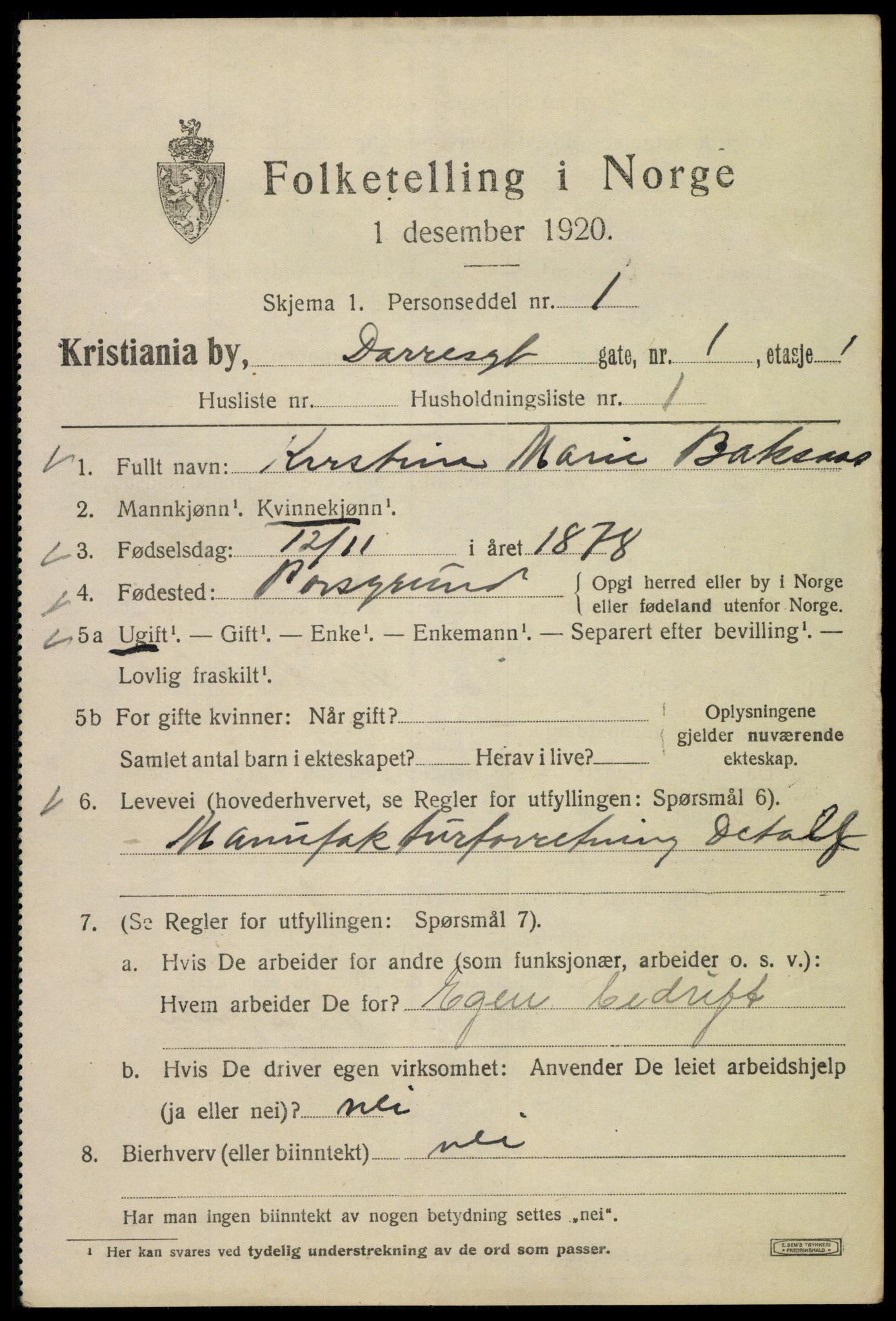 SAO, 1920 census for Kristiania, 1920, p. 197189