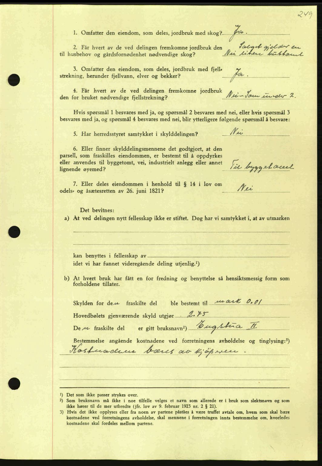 Nordmøre sorenskriveri, AV/SAT-A-4132/1/2/2Ca: Mortgage book no. A96, 1943-1944, Diary no: : 2257/1943