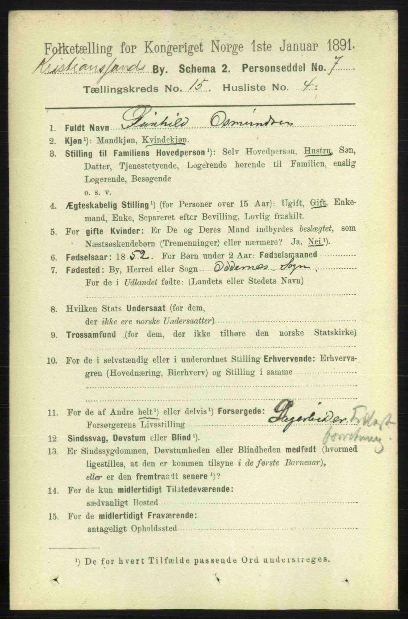 RA, 1891 census for 1001 Kristiansand, 1891, p. 6339