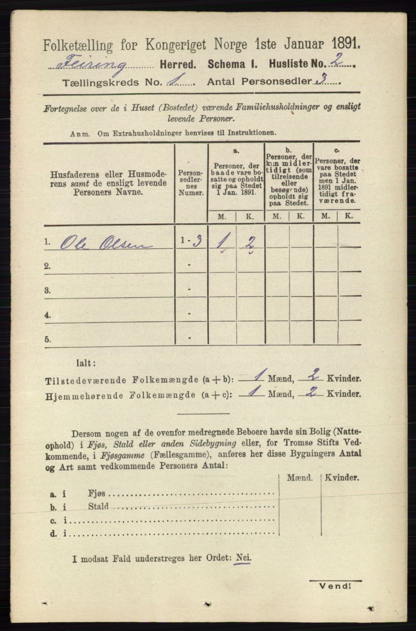 RA, 1891 census for 0240 Feiring, 1891, p. 12