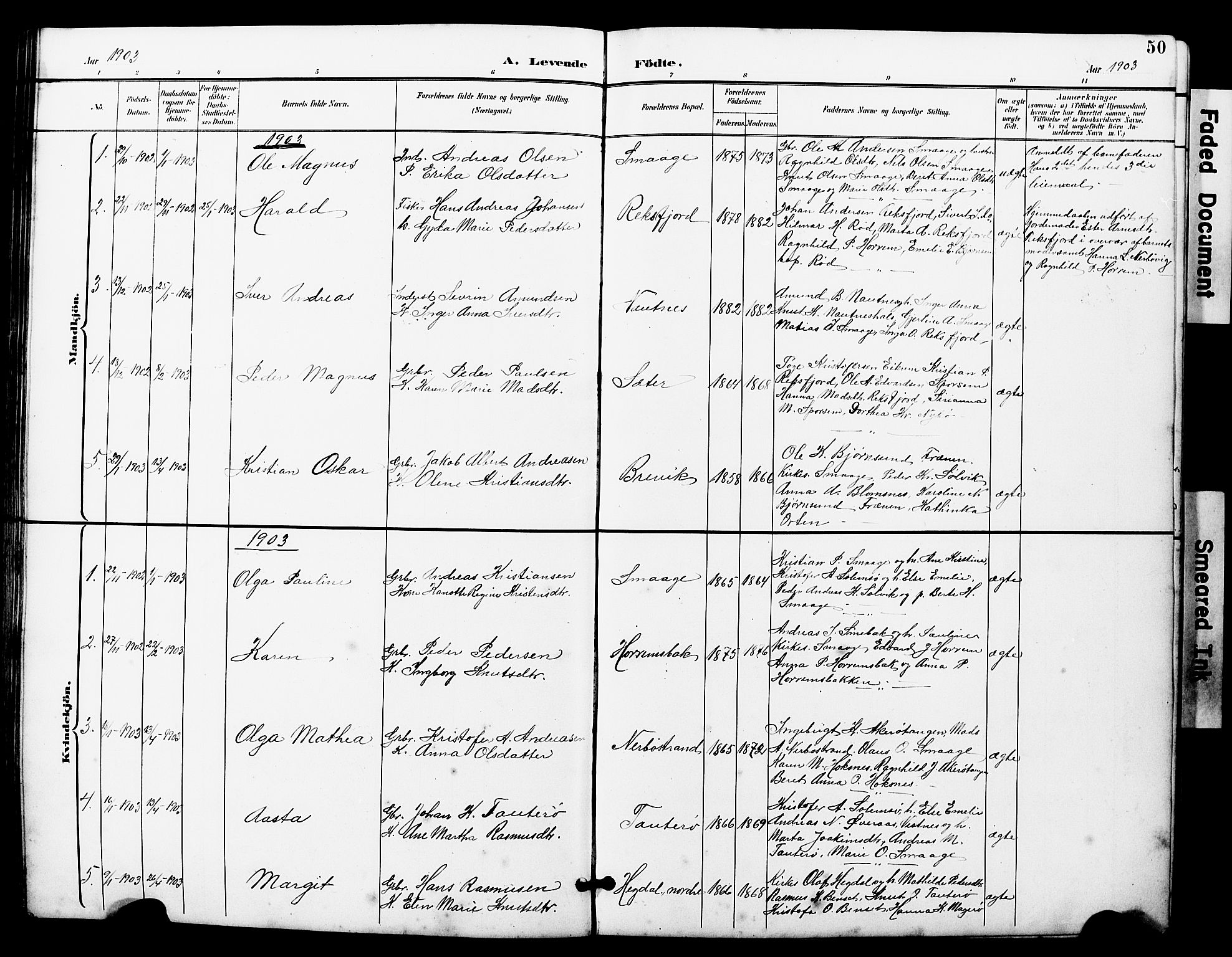 Ministerialprotokoller, klokkerbøker og fødselsregistre - Møre og Romsdal, SAT/A-1454/560/L0725: Parish register (copy) no. 560C02, 1895-1930, p. 50
