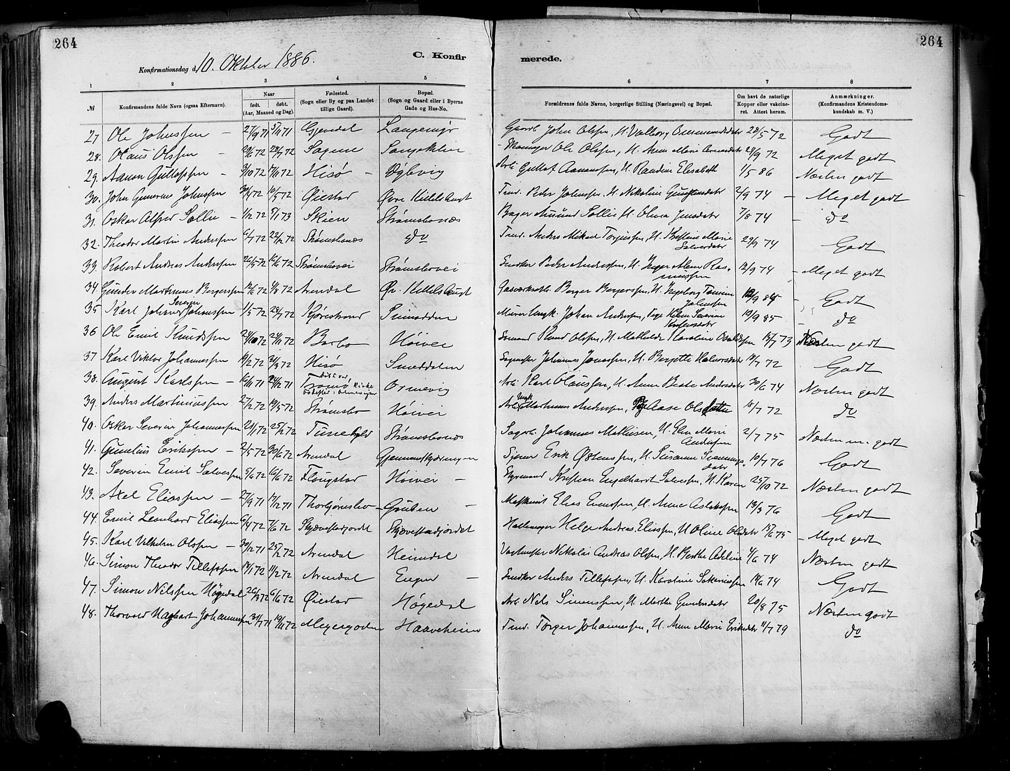 Barbu sokneprestkontor, AV/SAK-1111-0003/F/Fa/L0002: Parish register (official) no. A 2, 1883-1898, p. 264