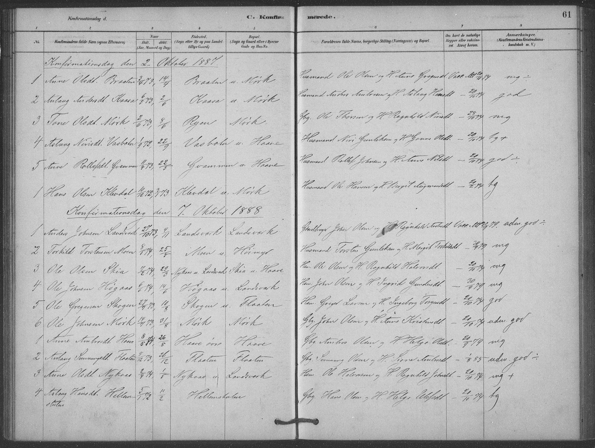 Heddal kirkebøker, AV/SAKO-A-268/F/Fb/L0002: Parish register (official) no. II 2, 1878-1913, p. 61