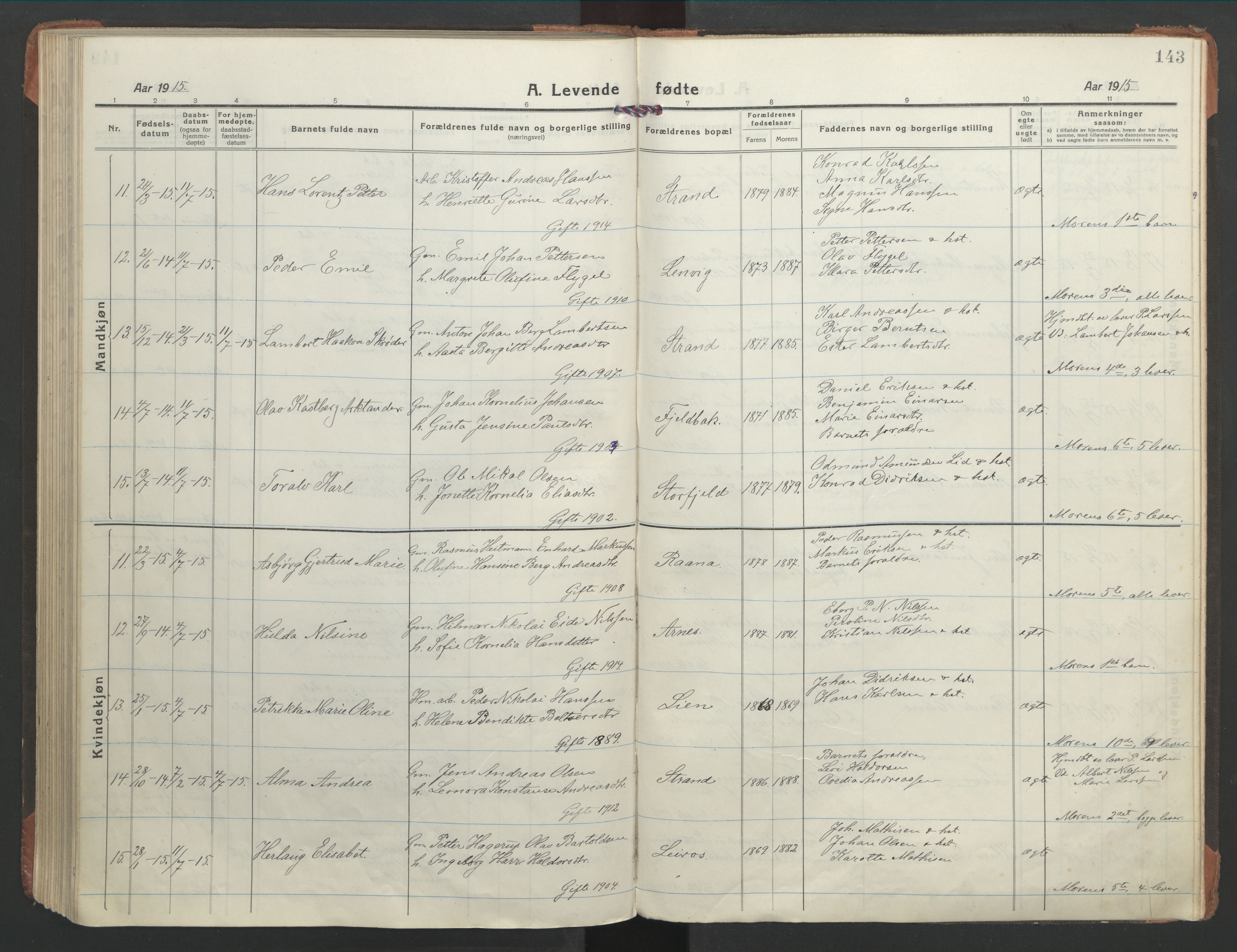 Ministerialprotokoller, klokkerbøker og fødselsregistre - Nordland, AV/SAT-A-1459/863/L0900: Parish register (official) no. 863A12, 1906-1915, p. 143