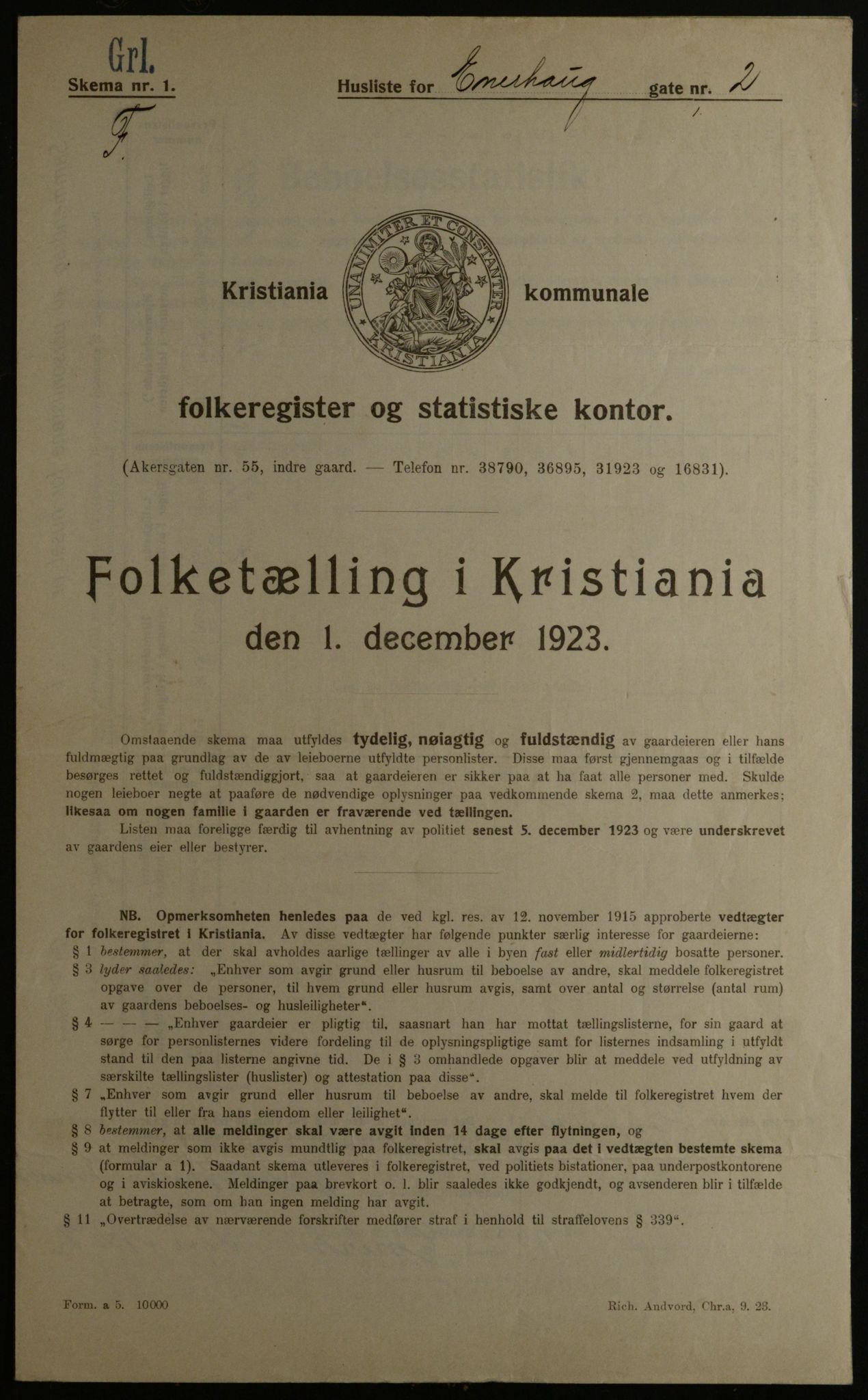 OBA, Municipal Census 1923 for Kristiania, 1923, p. 23972