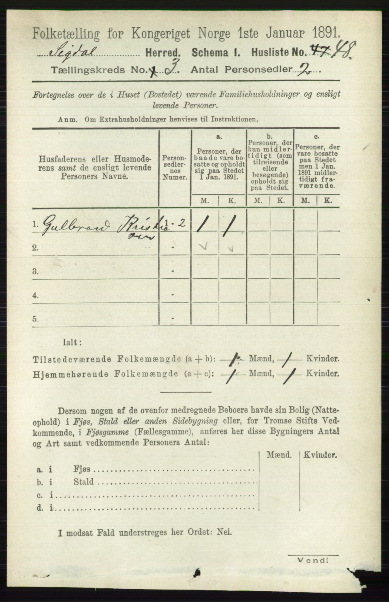 RA, 1891 census for 0621 Sigdal, 1891, p. 1335