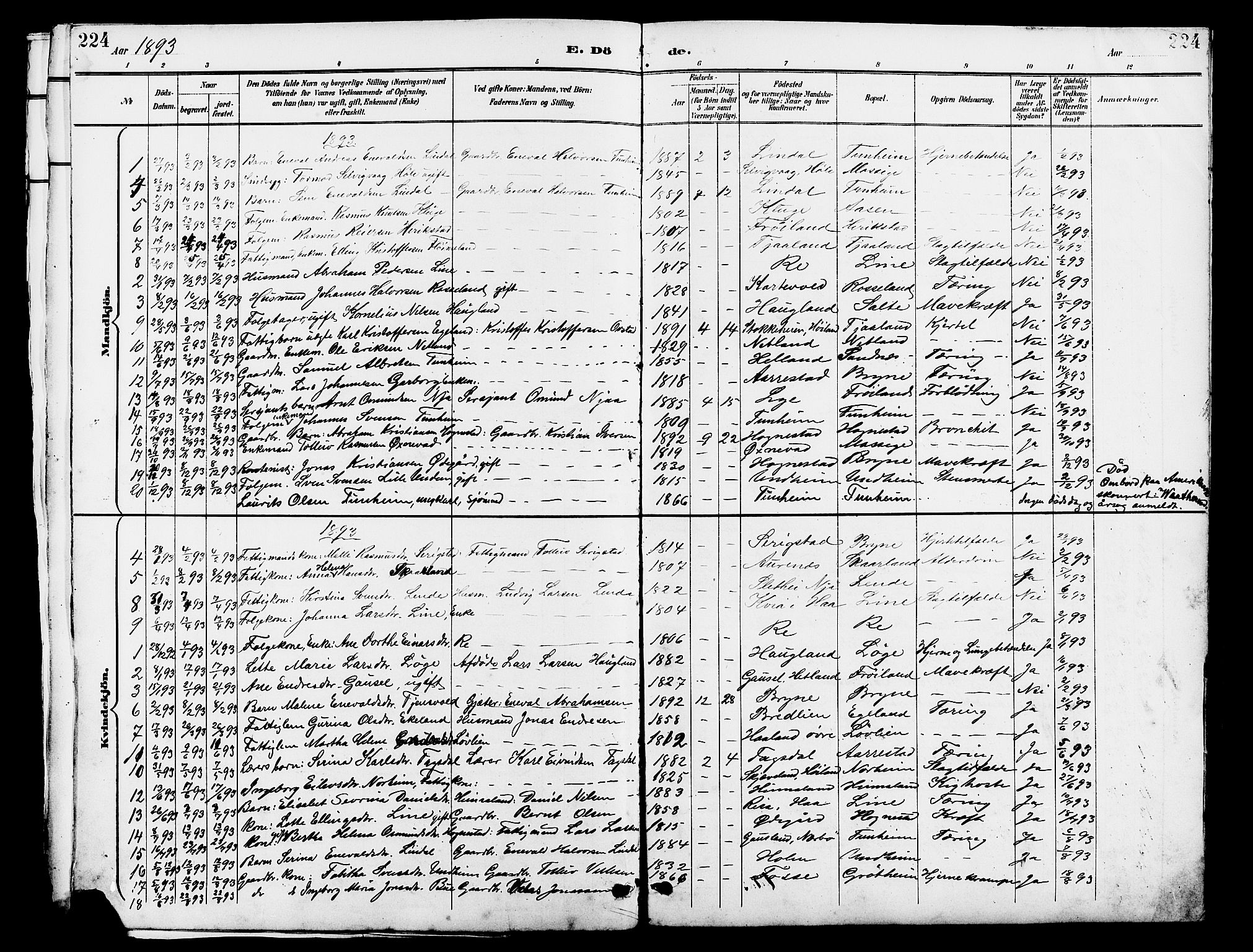 Lye sokneprestkontor, SAST/A-101794/001/30BB/L0007: Parish register (copy) no. B 8, 1889-1909, p. 224