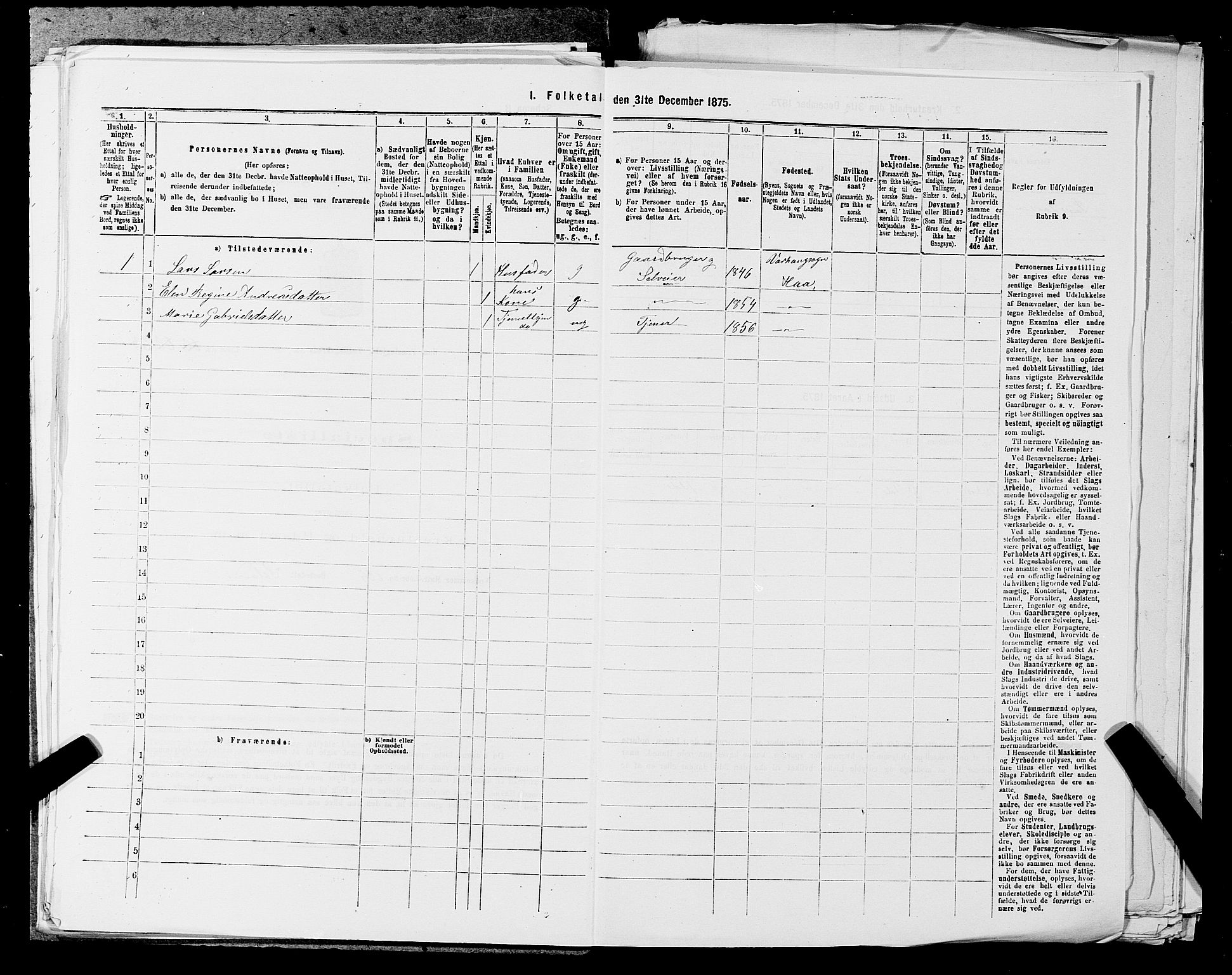 SAST, 1875 census for 1119P Hå, 1875, p. 951