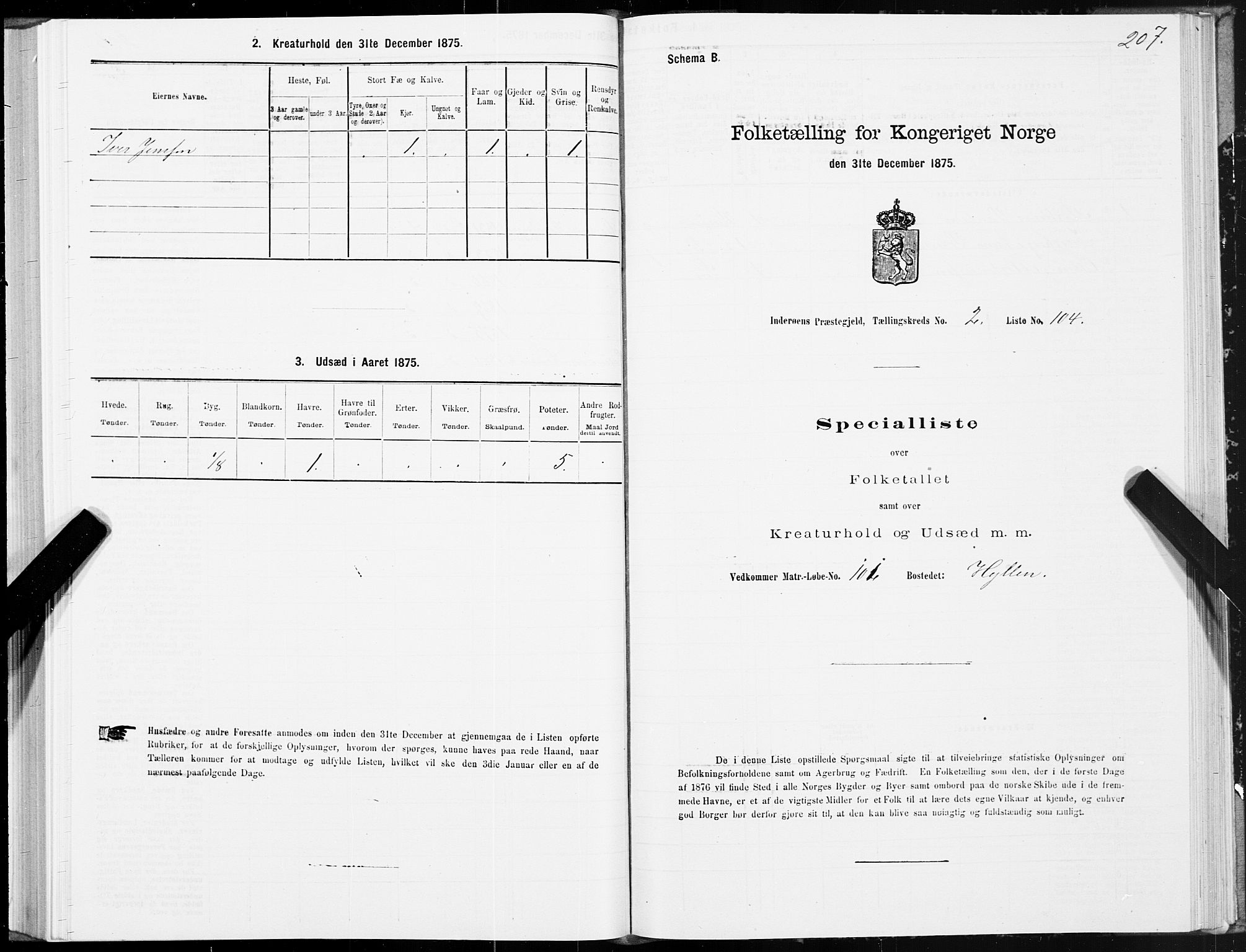 SAT, 1875 census for 1729P Inderøy, 1875, p. 2207