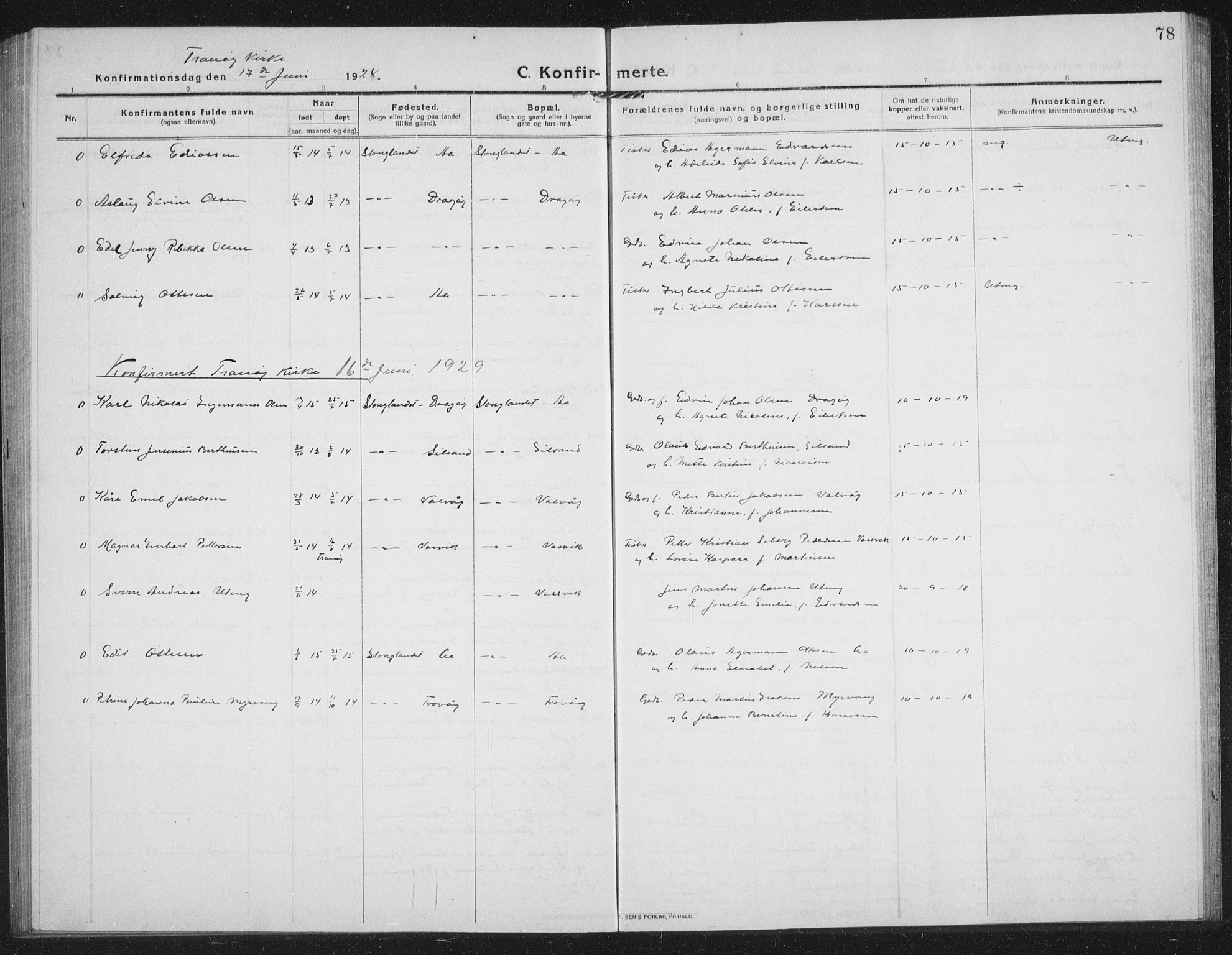 Tranøy sokneprestkontor, AV/SATØ-S-1313/I/Ia/Iab/L0019klokker: Parish register (copy) no. 19, 1914-1940, p. 78