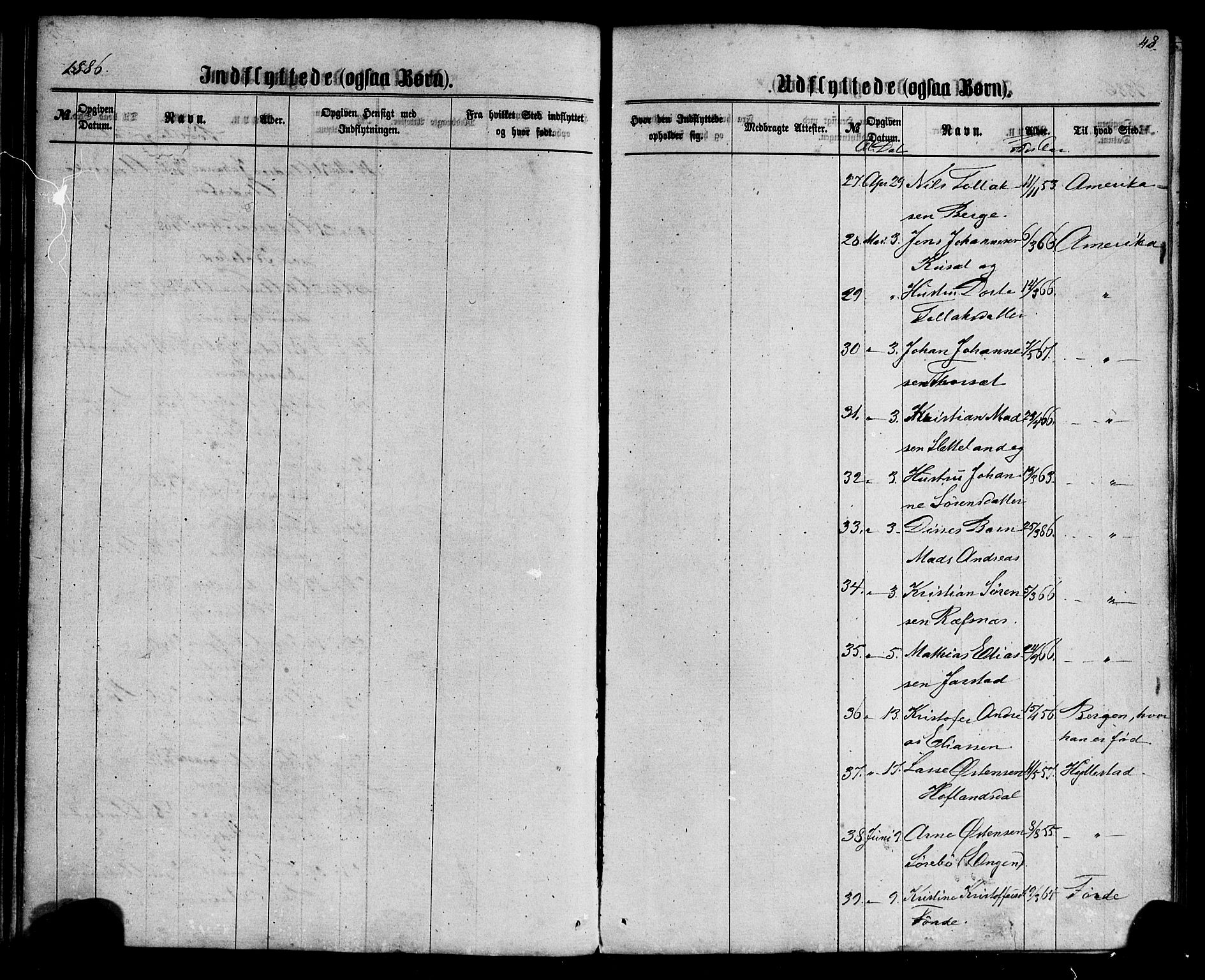 Fjaler sokneprestembete, AV/SAB-A-79801/H/Haa/Haaa/L0010: Parish register (official) no. A 10, 1866-1886, p. 48