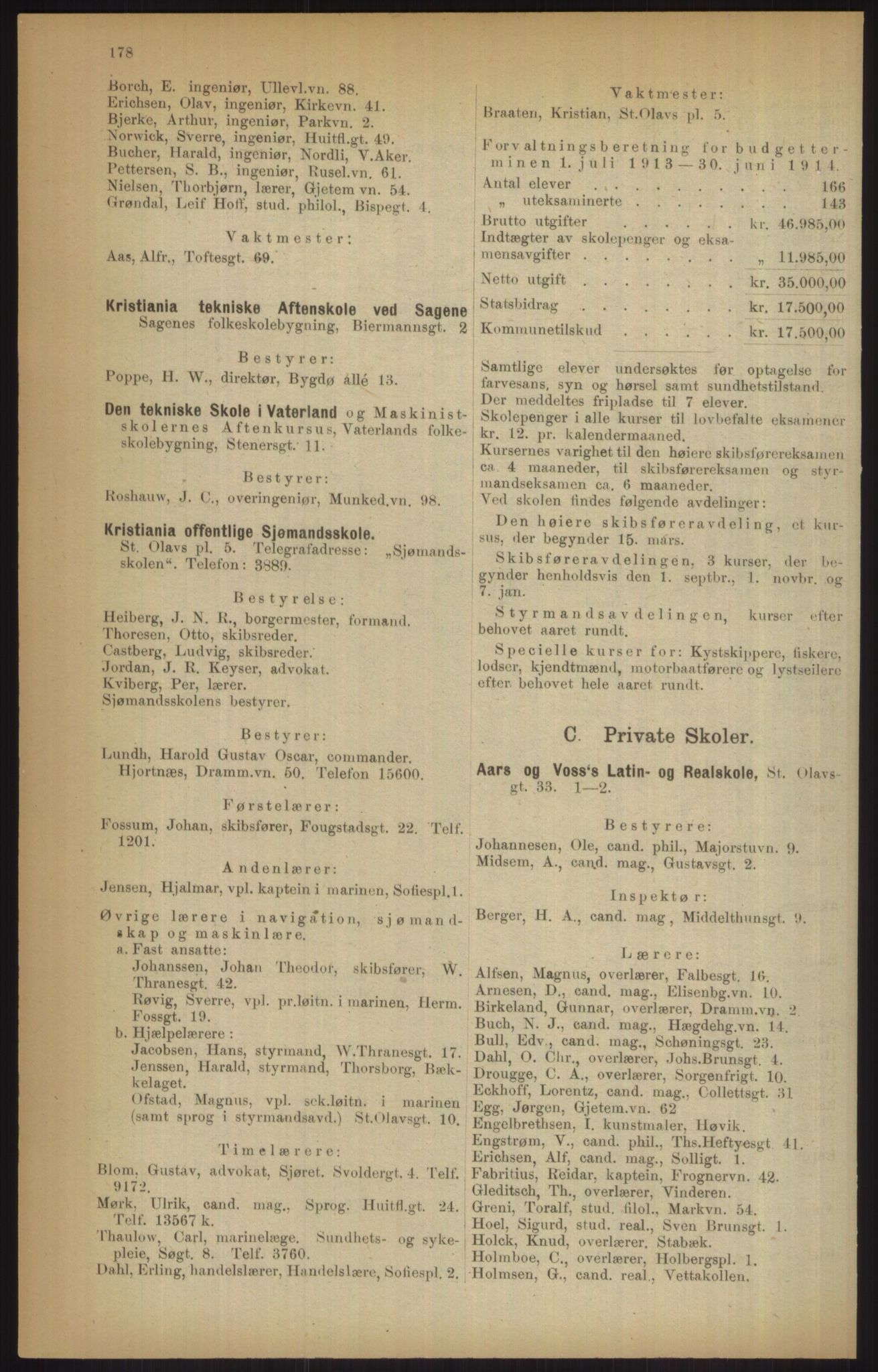 Kristiania/Oslo adressebok, PUBL/-, 1915, p. 178