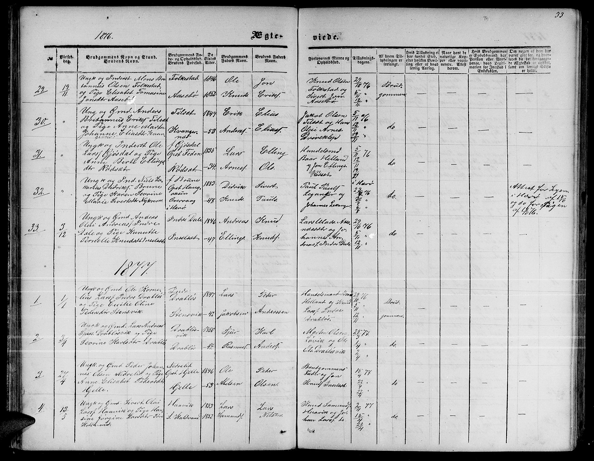 Ministerialprotokoller, klokkerbøker og fødselsregistre - Møre og Romsdal, AV/SAT-A-1454/511/L0157: Parish register (copy) no. 511C03, 1864-1884, p. 33