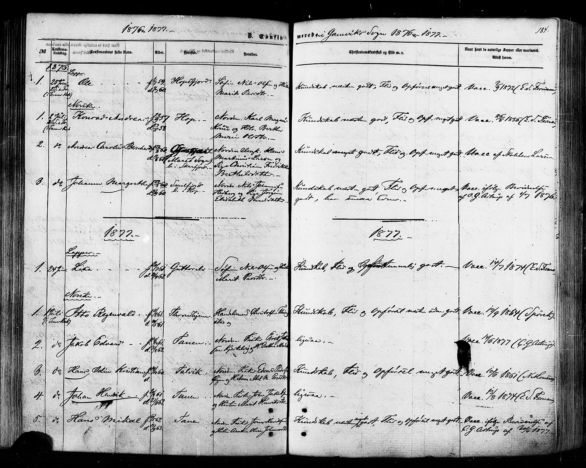 Tana sokneprestkontor, SATØ/S-1334/H/Ha/L0002kirke: Parish register (official) no. 2 /2, 1862-1877, p. 184