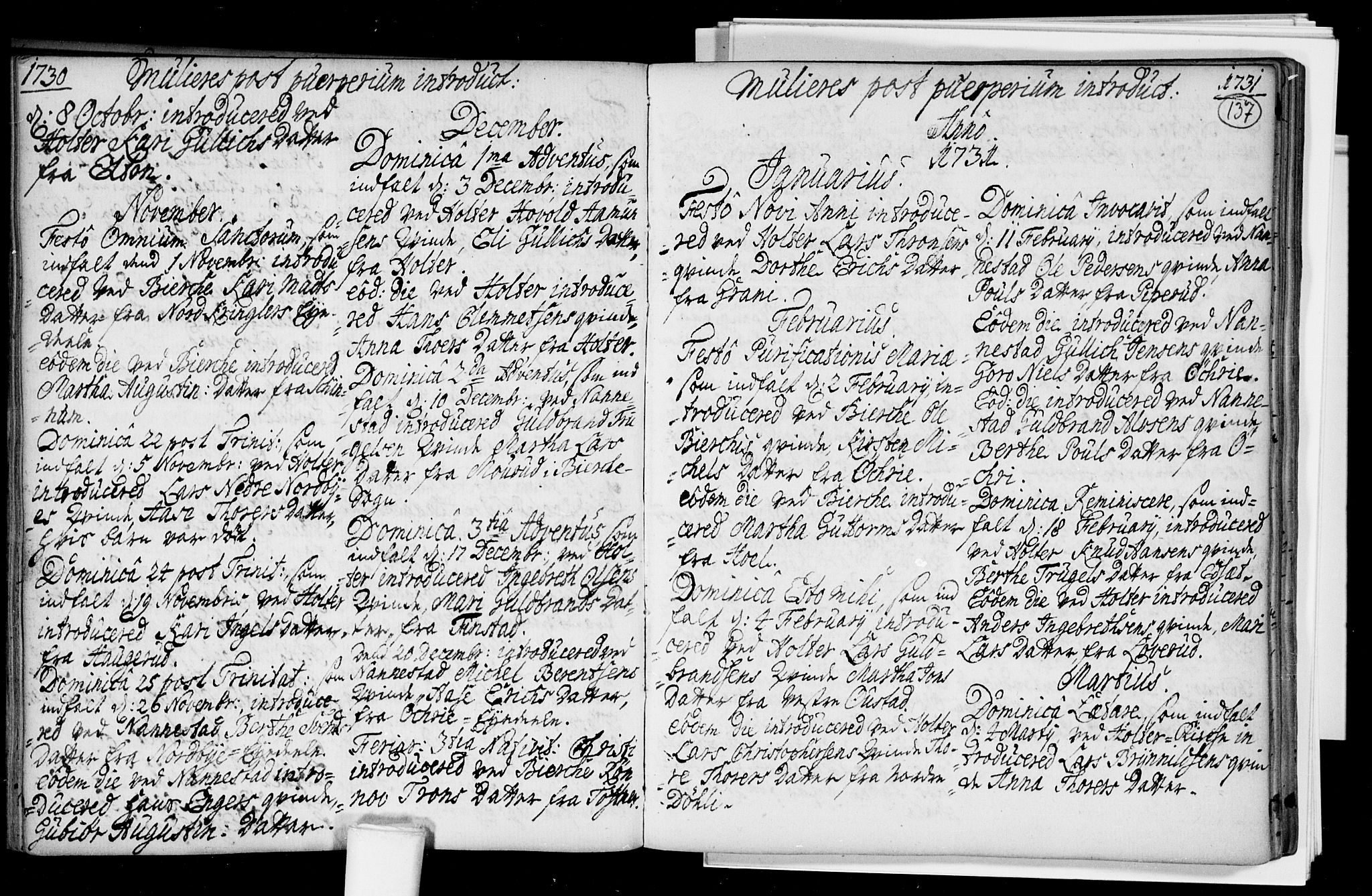Nannestad prestekontor Kirkebøker, SAO/A-10414a/F/Fa/L0005: Parish register (official) no. I 5, 1729-1738, p. 137