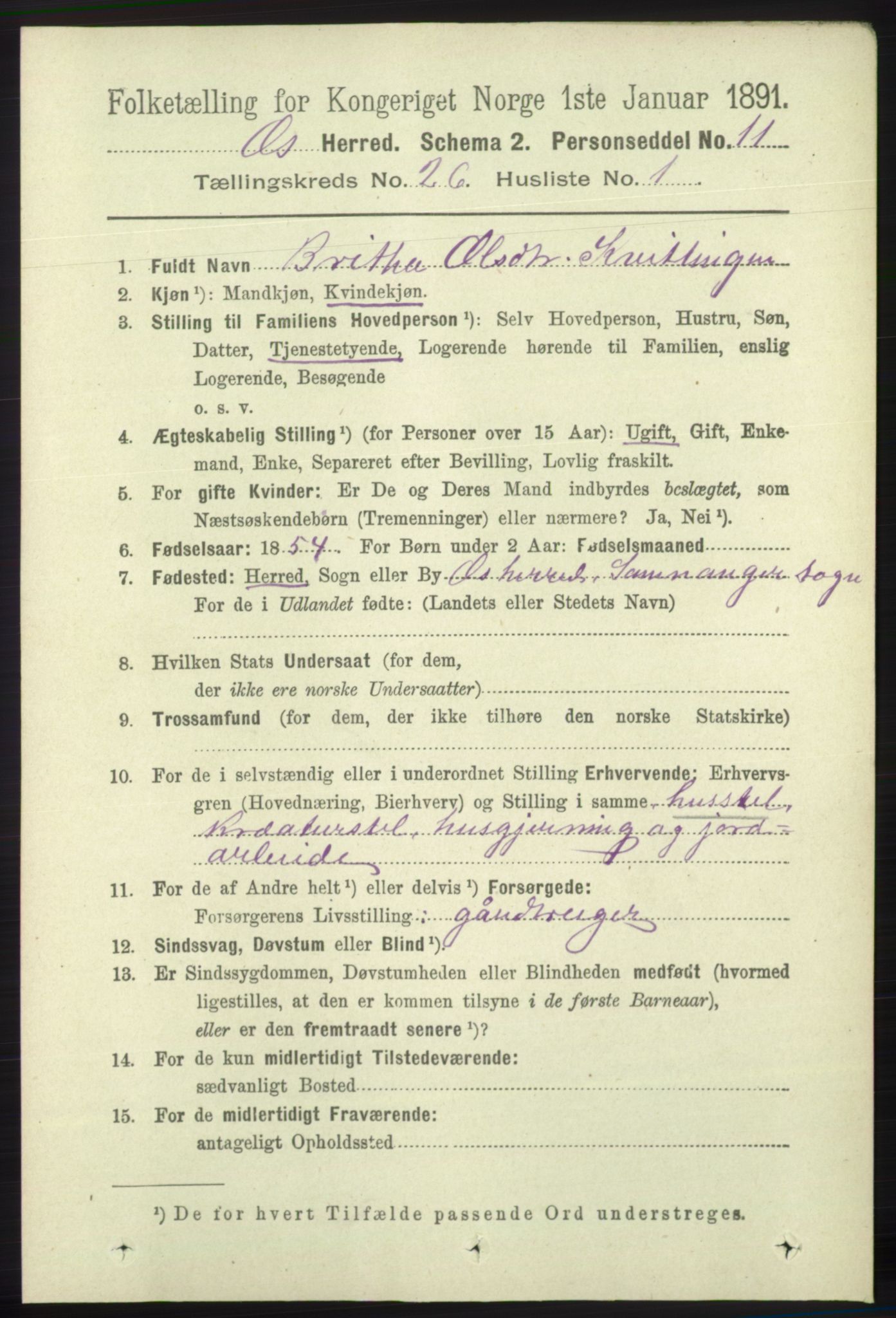 RA, 1891 census for 1243 Os, 1891, p. 5488