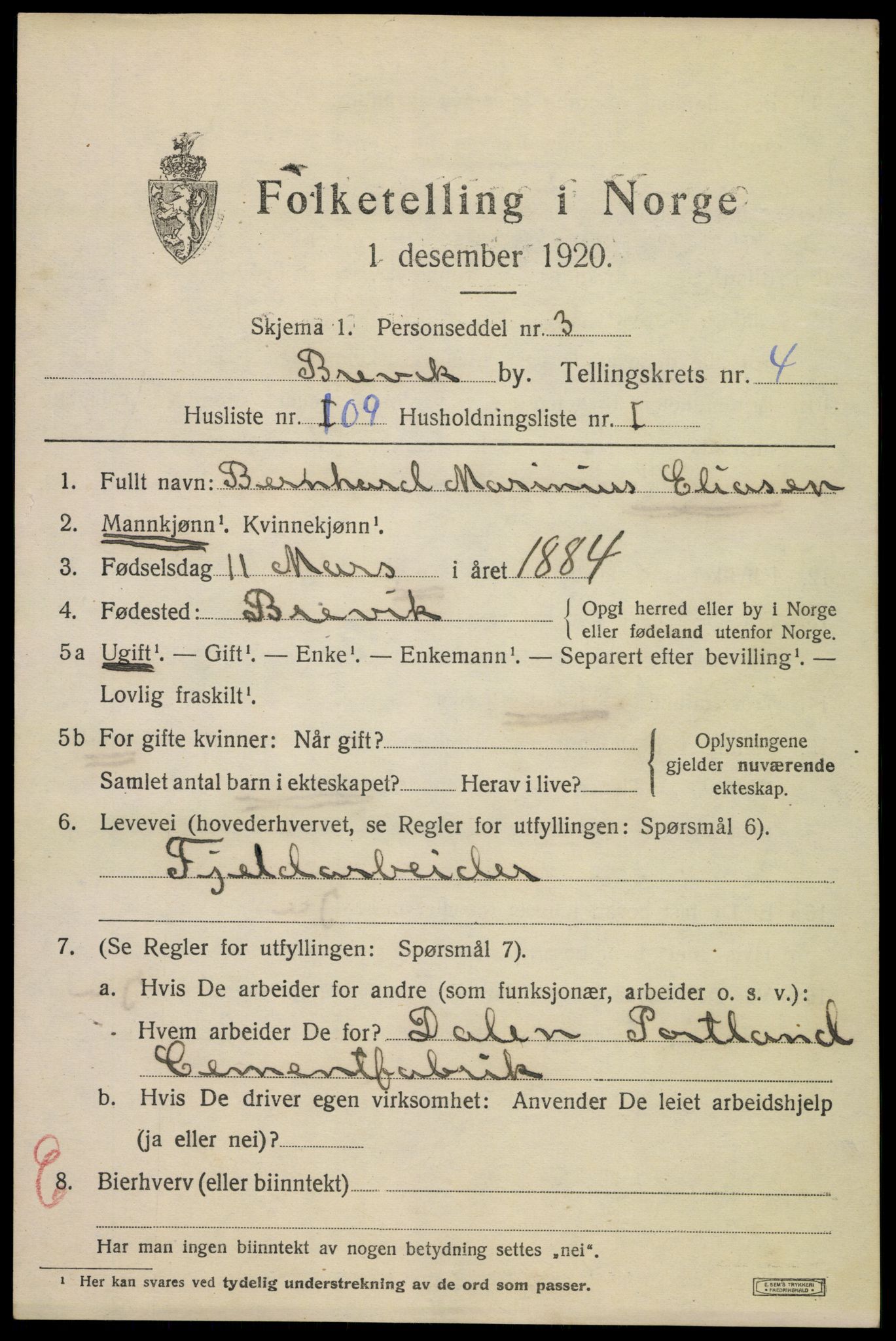 SAKO, 1920 census for Brevik, 1920, p. 7118