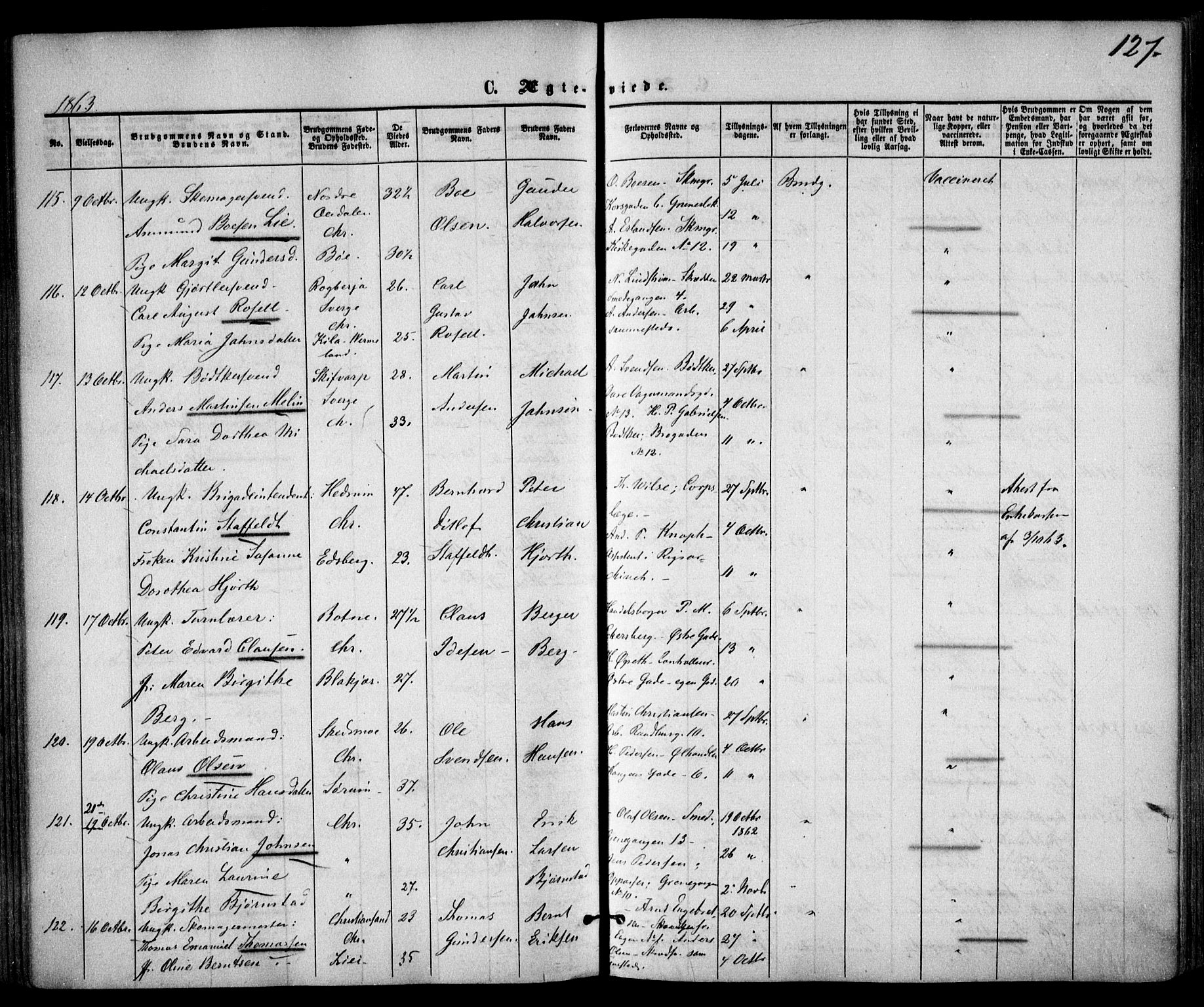 Trefoldighet prestekontor Kirkebøker, SAO/A-10882/F/Fc/L0001: Parish register (official) no. III 1, 1858-1874, p. 127