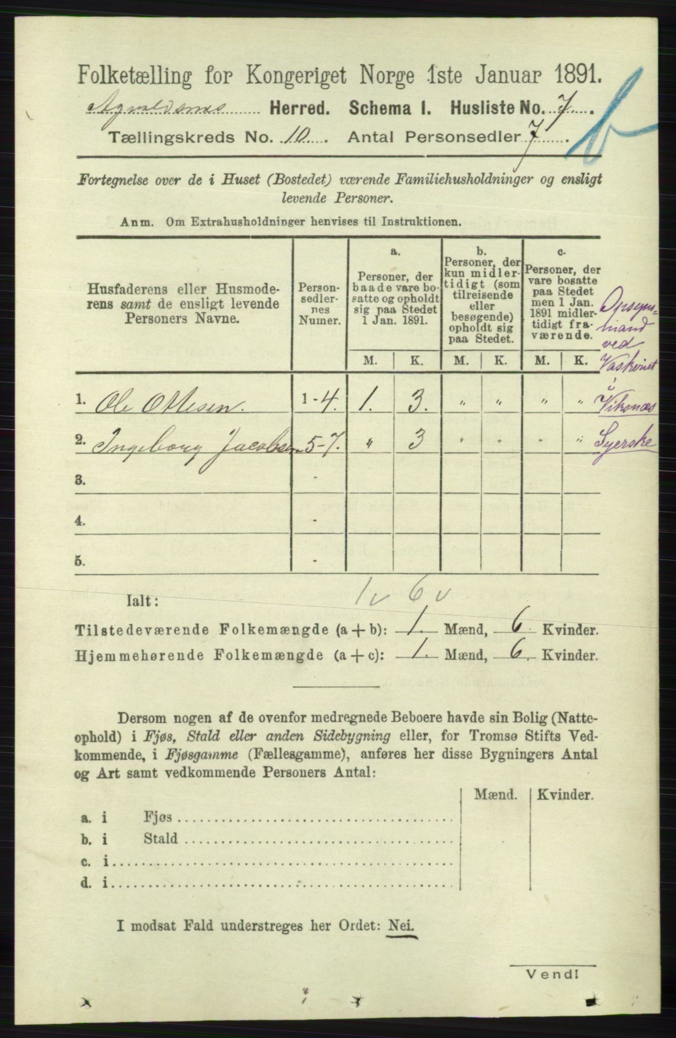 RA, 1891 census for 1147 Avaldsnes, 1891, p. 5761