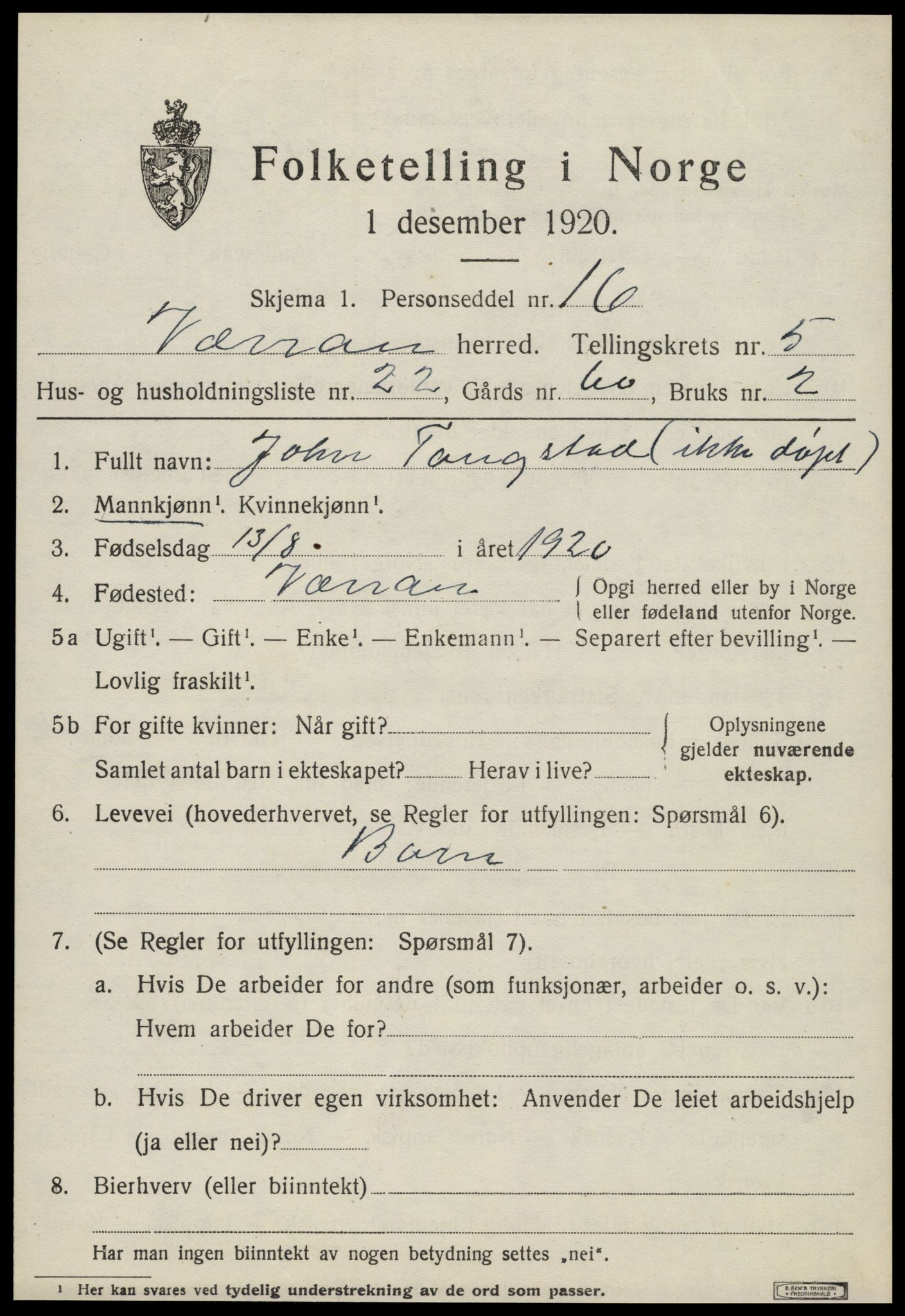 SAT, 1920 census for Verran, 1920, p. 2198