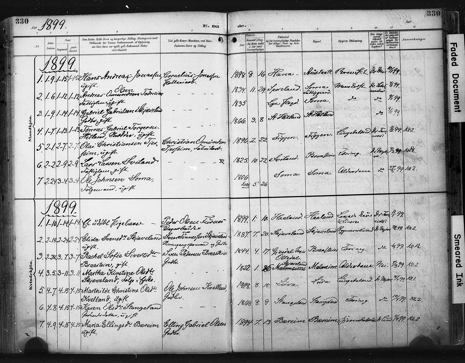 Høyland sokneprestkontor, SAST/A-101799/001/30BA/L0015: Parish register (official) no. A 14, 1899-1911, p. 330