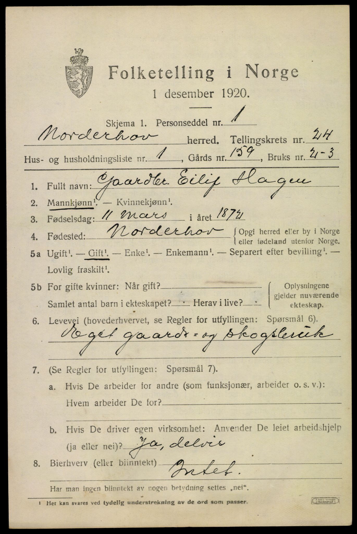 SAKO, 1920 census for Norderhov, 1920, p. 23444