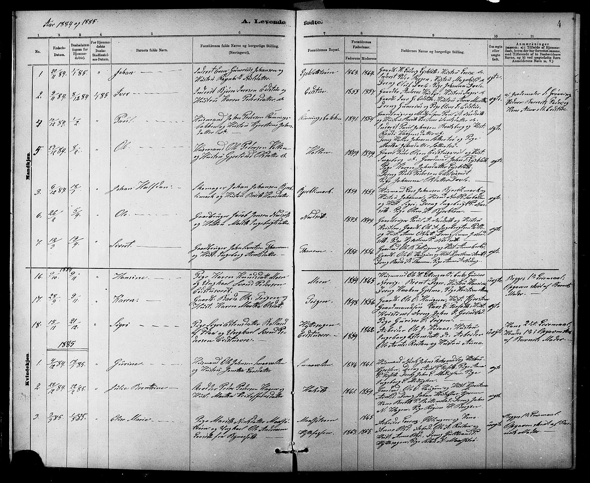 Ministerialprotokoller, klokkerbøker og fødselsregistre - Sør-Trøndelag, SAT/A-1456/618/L0452: Parish register (copy) no. 618C03, 1884-1906, p. 4