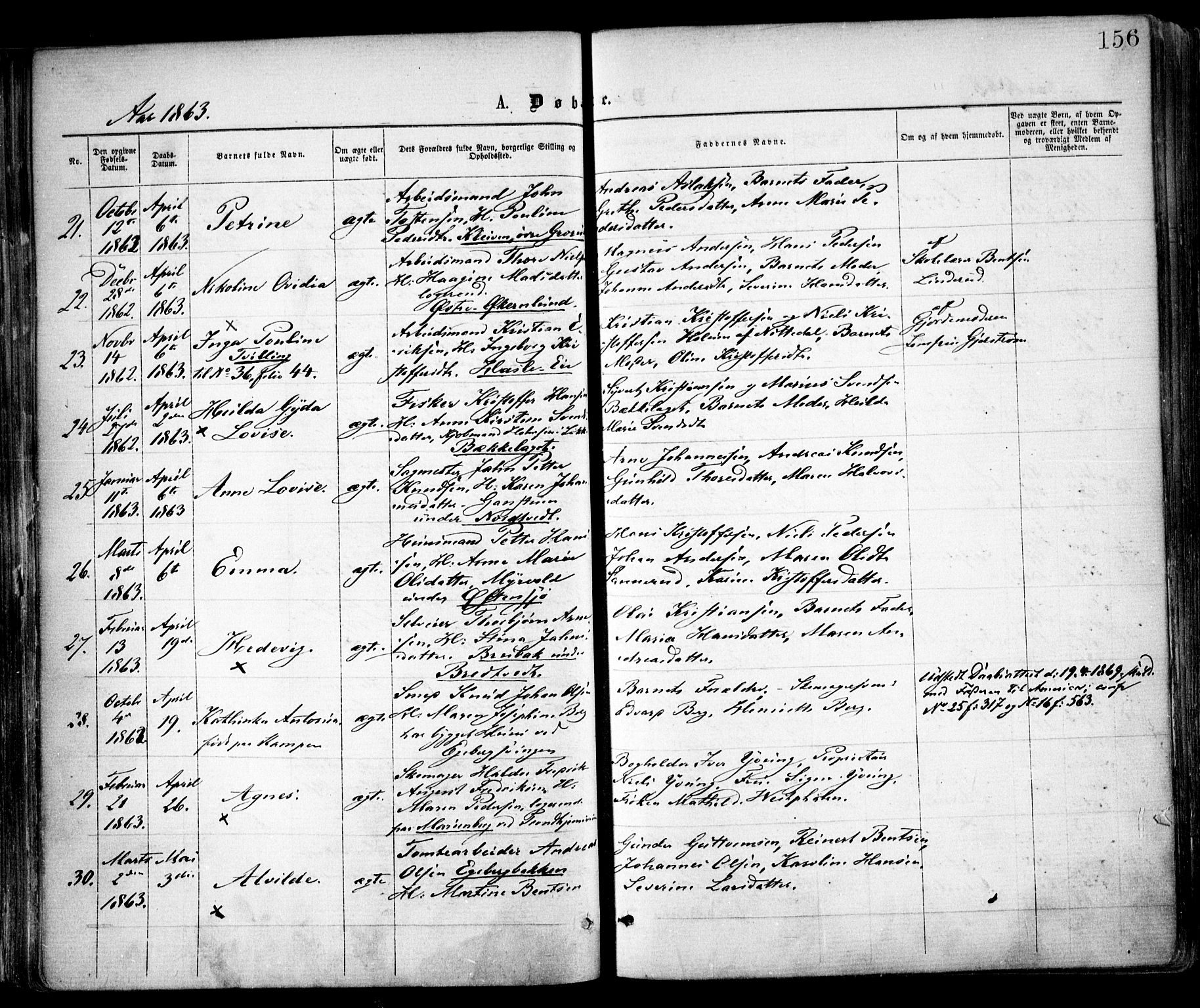 Østre Aker prestekontor Kirkebøker, AV/SAO-A-10840/F/Fa/L0001: Parish register (official) no. I 1, 1861-1869, p. 156